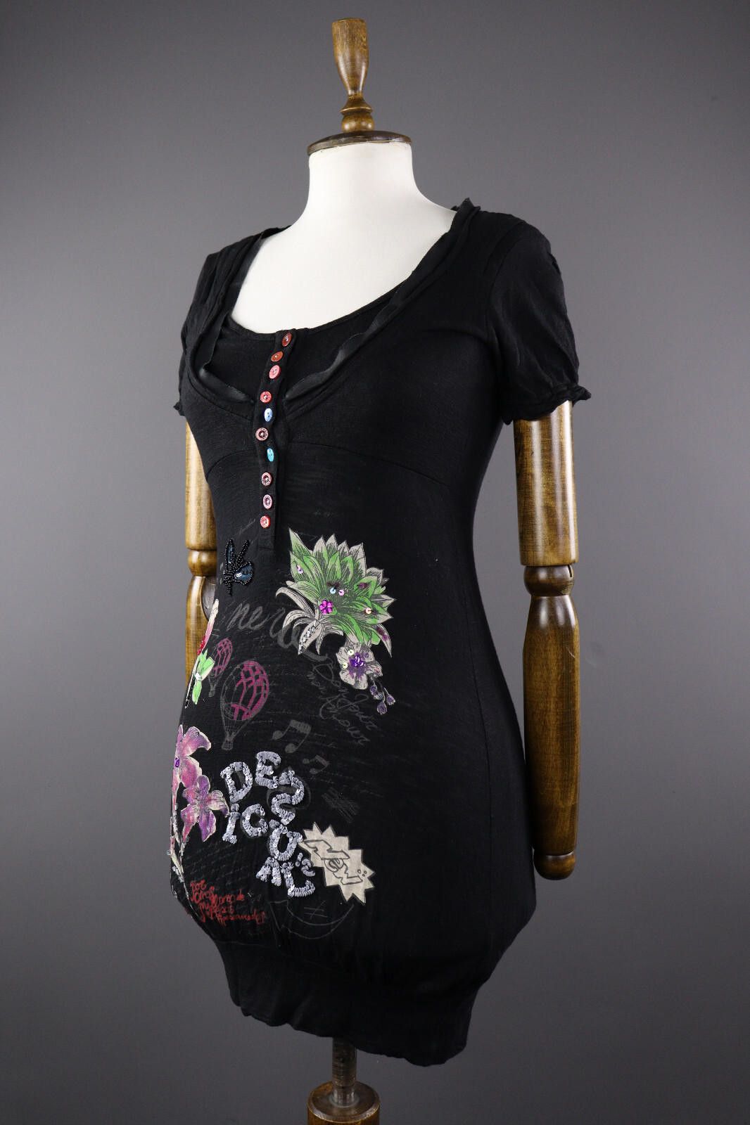 Desigual Desigual Black Floral Casual Summer Mini Dress Size XS Size XS / US 0-2 / IT 36-38 - 6 Thumbnail