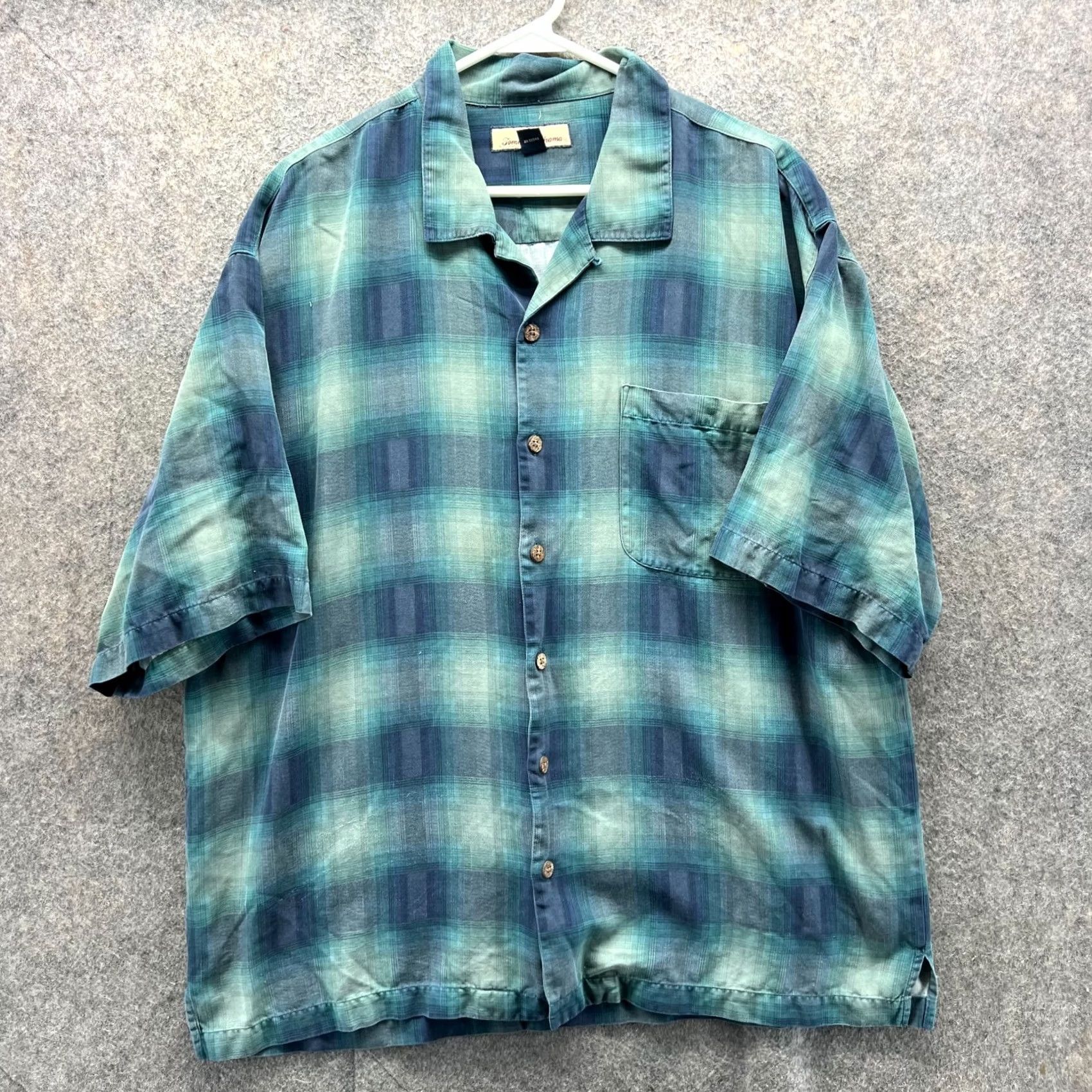 Tommy Bahama Tommy Bahama Shirt Mens XL Blue Men Silk Plaid Button Short Sleeve Green Casual Size US XL / EU 56 / 4 - 2 Thumbnail