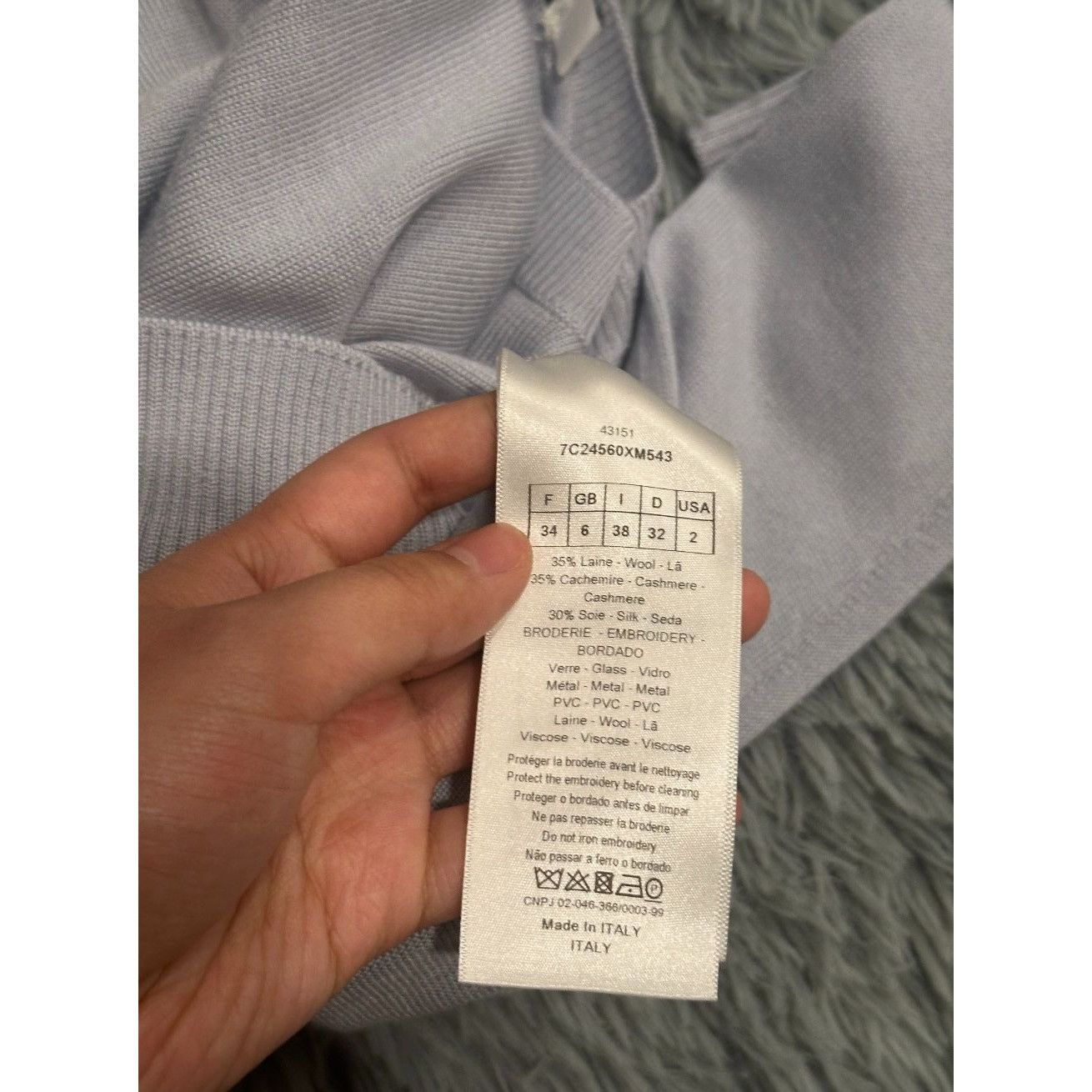 Dior Christian Dior Womens Cashmere Wool Blend Light Blue Sweater Size XXS / US 00 / IT 34 - 7 Thumbnail
