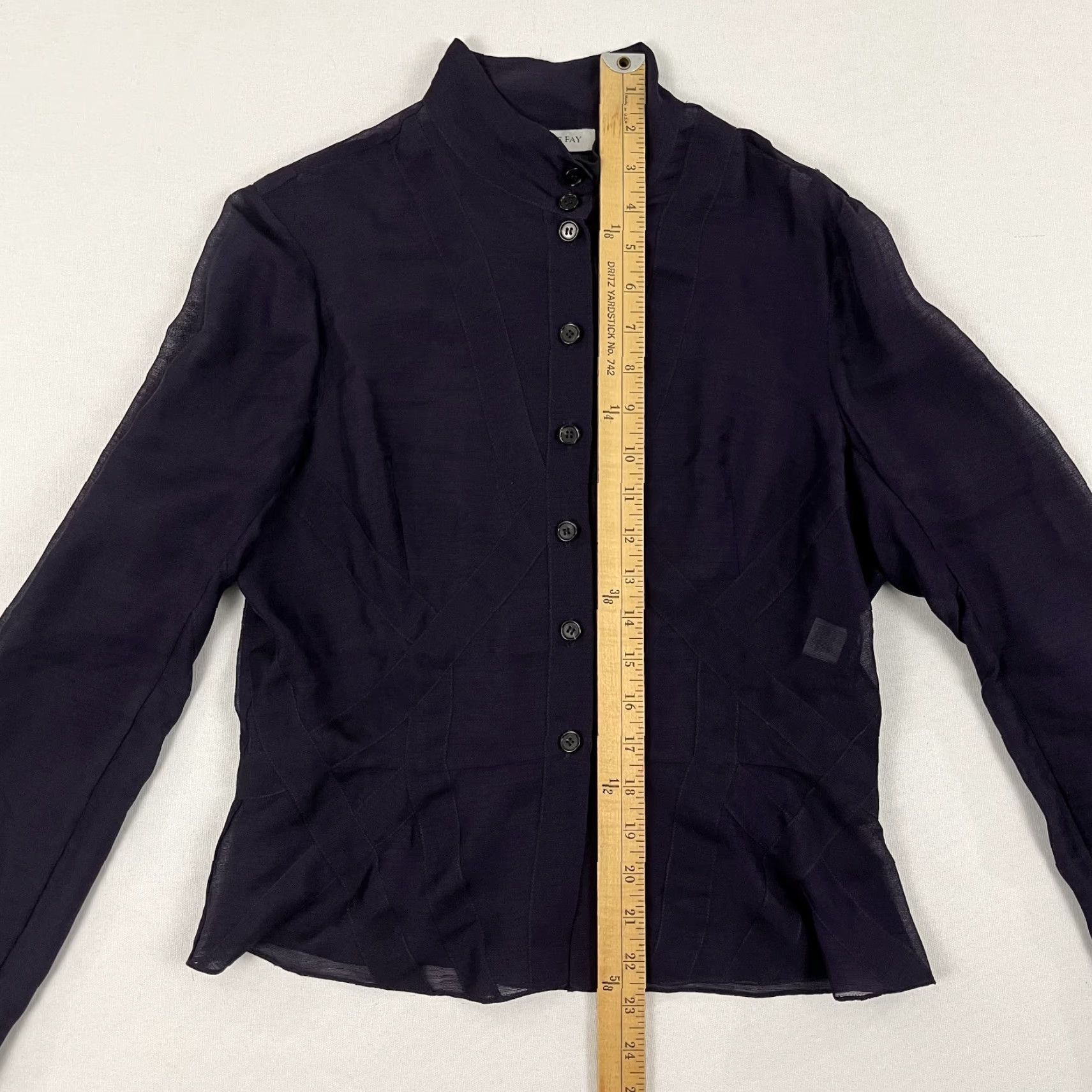 Fay Morgane Le Fay Button Up Shirt Womens Large Purple Silk Wool Sheer Blouse Casual Womens Large Purple Silk Wool Button Up Shirt 1990s Designer Classic Size L / US 10 / IT 46 - 4 Thumbnail