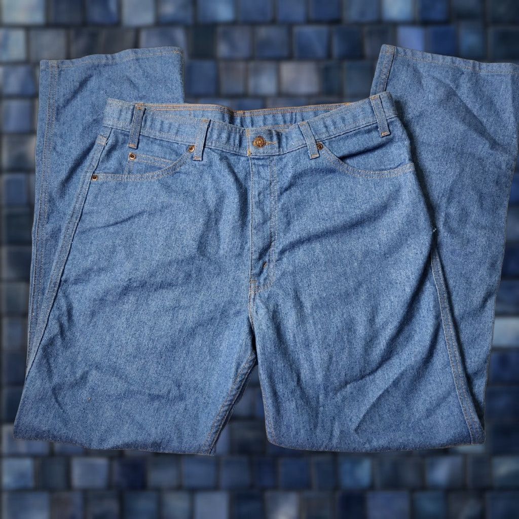 Levi's VINTAGE Levi's Western Jeans Pant Blue Light Denim 38x32 Jeans 80s 70s Mens Straight Brown Tab Orange Stitch Denim Sz 38x32 Size US 38 / EU 54 - 1 Thumbnail