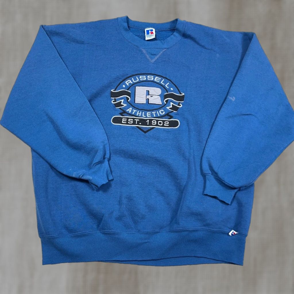 Russell Athletic Vintage Russell Sweatshirt Men 2XL Blue Crewneck USA 90s Spellout Embroidered Sweatshirt Size US XXL / EU 58 / 5 - 1 Thumbnail
