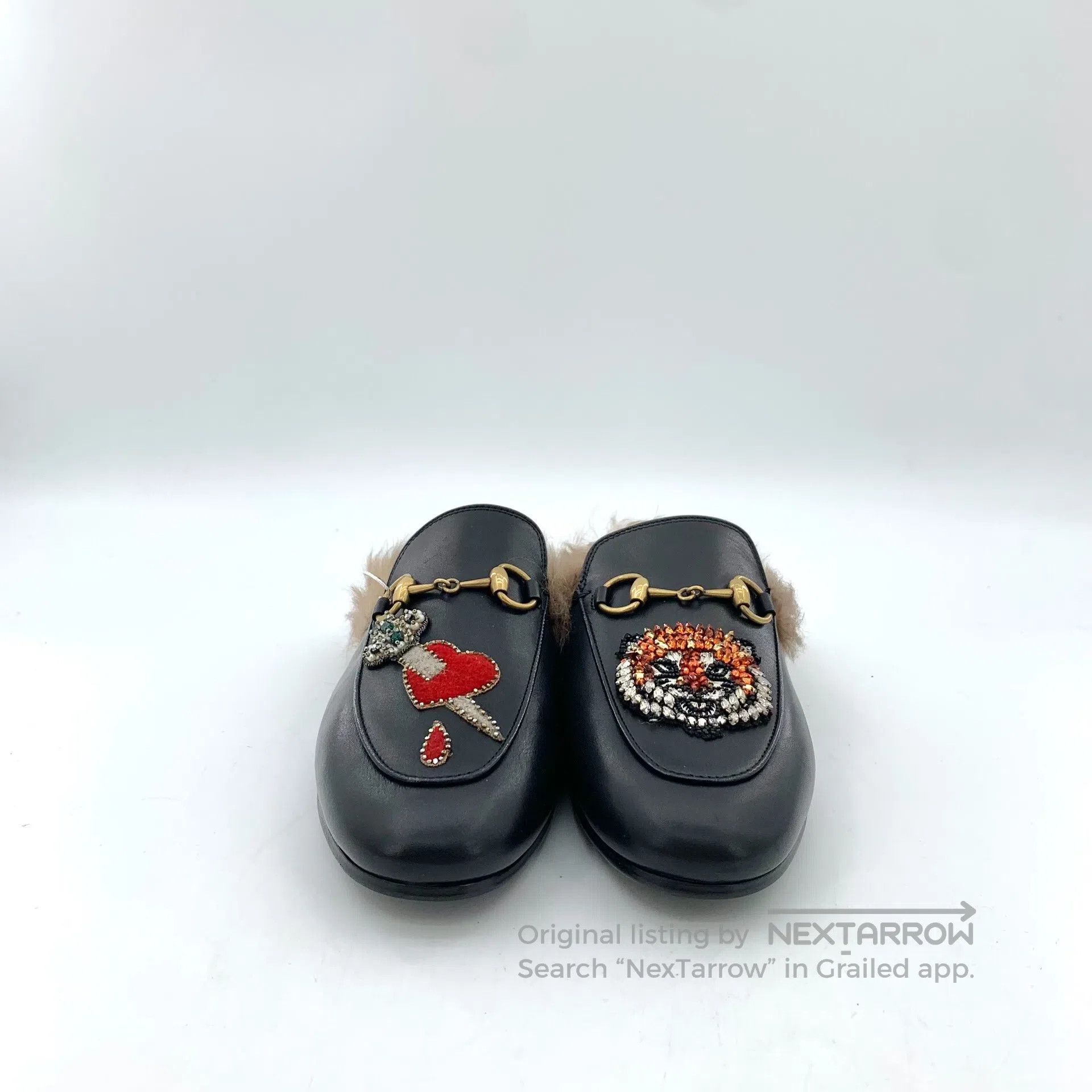 Gucci Guicci Black Tiger Head Love Heart Diamond Studded Leather Size US 4.5 / IT 34.5 - 3 Thumbnail