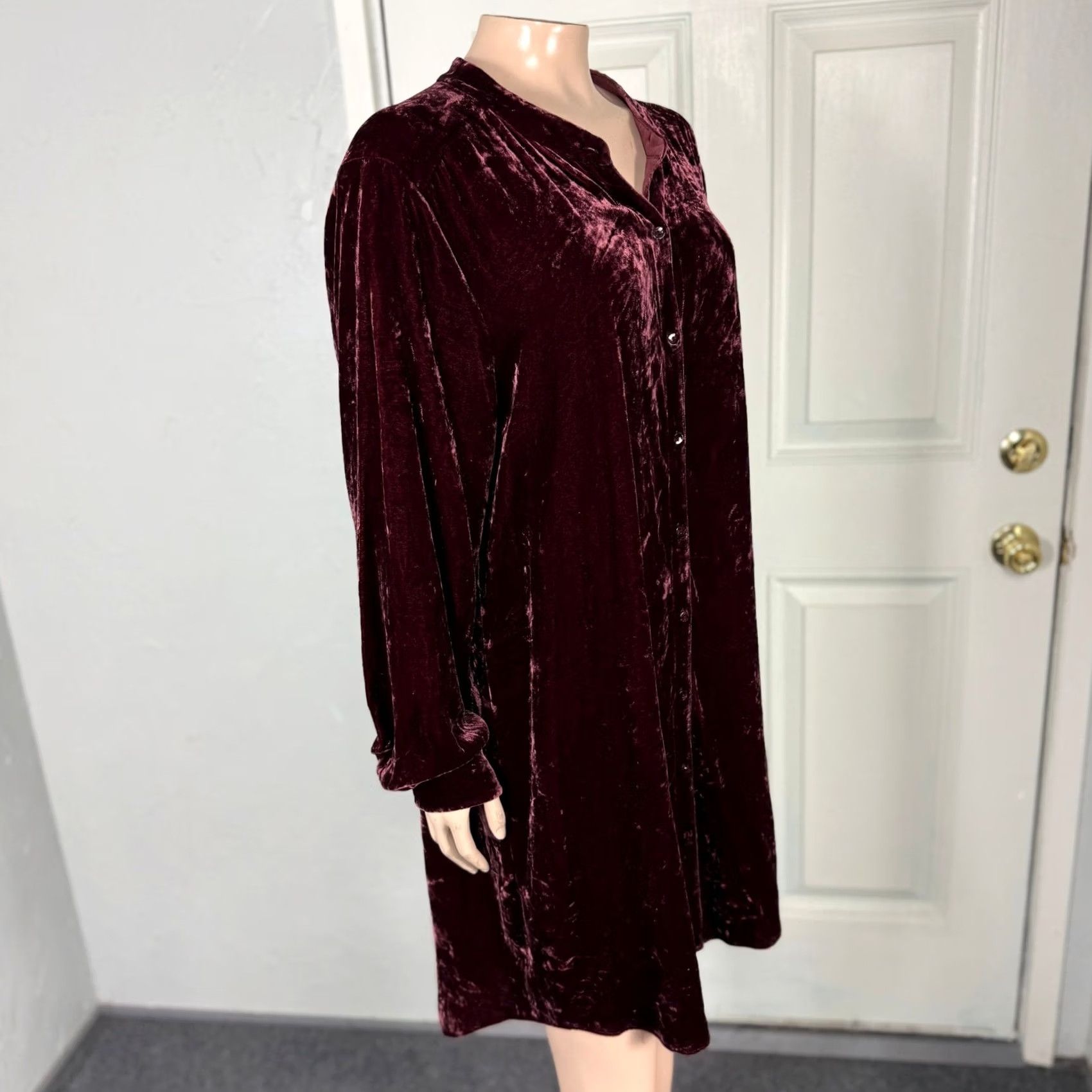Eileen Fisher Eileen Fisher Women L Dress Shift Silk Velvet Long Sleeve V neck Button V3-20 Size L / US 10 / IT 46 - 5 Thumbnail