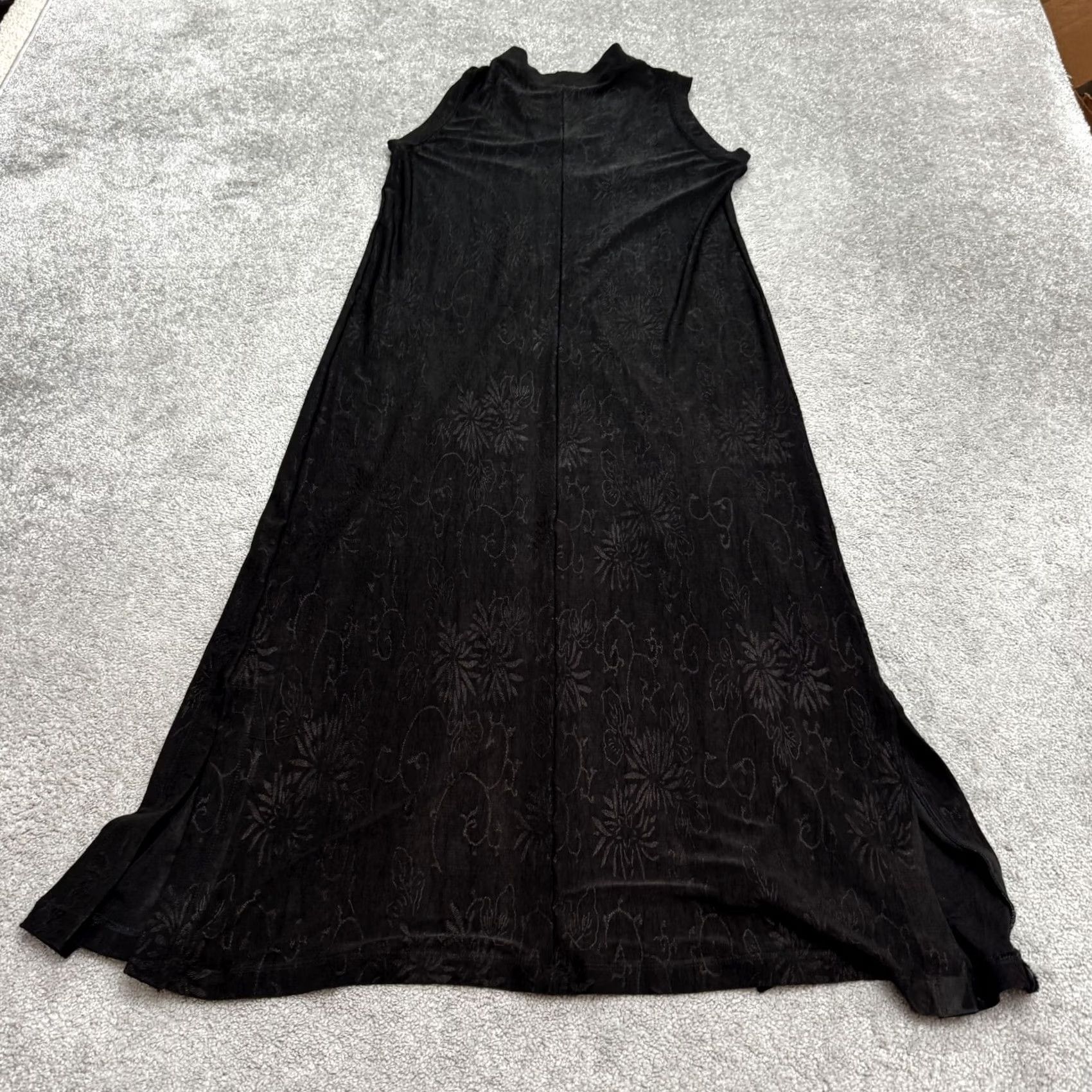 Vintage VINTAGE Poleci Maxi Dress Women Medium Black Sleeveless Floral Textured Button 90s Size M / US 6-8 / IT 42-44 - 2 Thumbnail