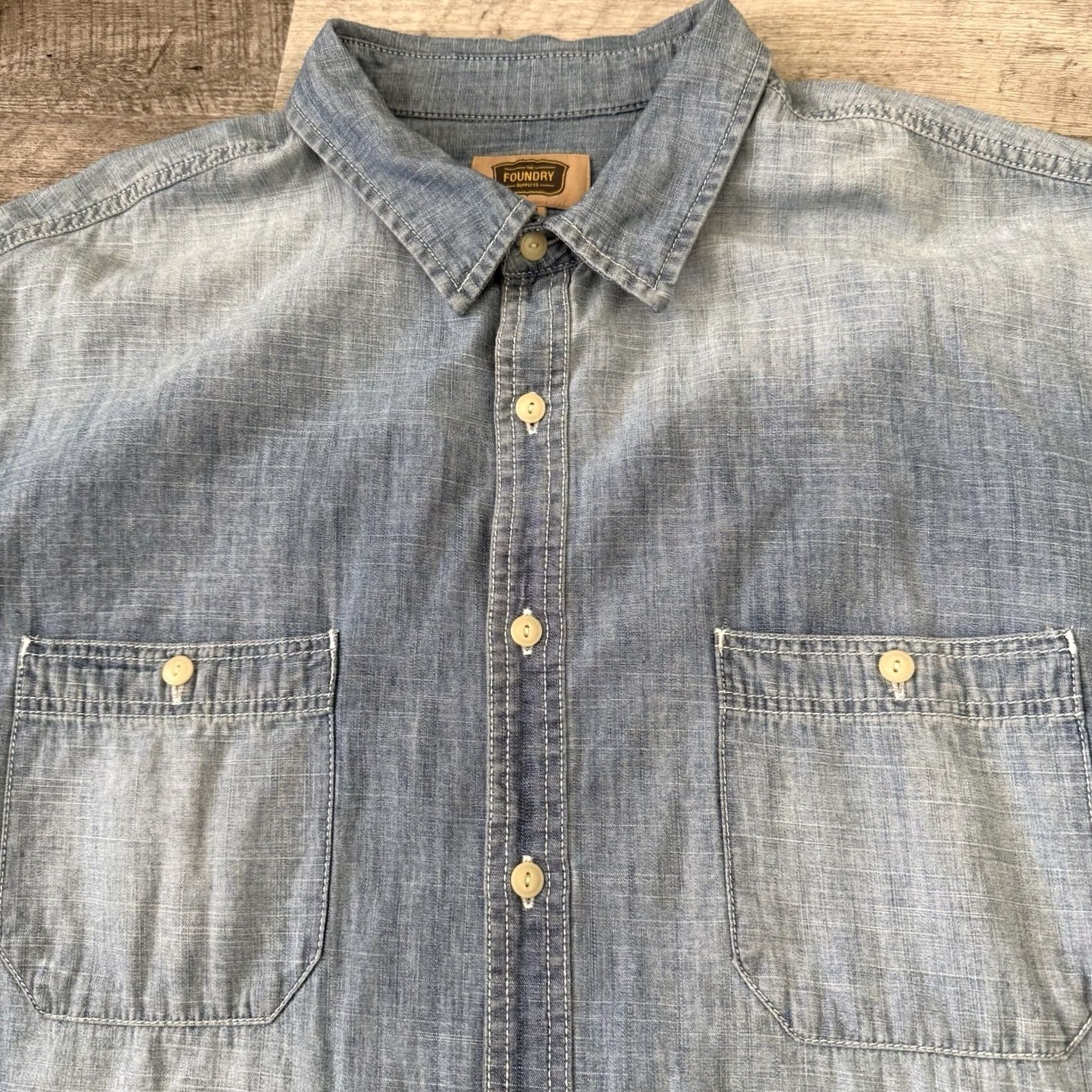 Vintage The Foundry Shirt Mens 3XLT Blue 100% Cotton Chambray Pockets Button-Up Casual Classic Outdoor Designer Size US XXL / EU 58 / 5 - 8 Thumbnail