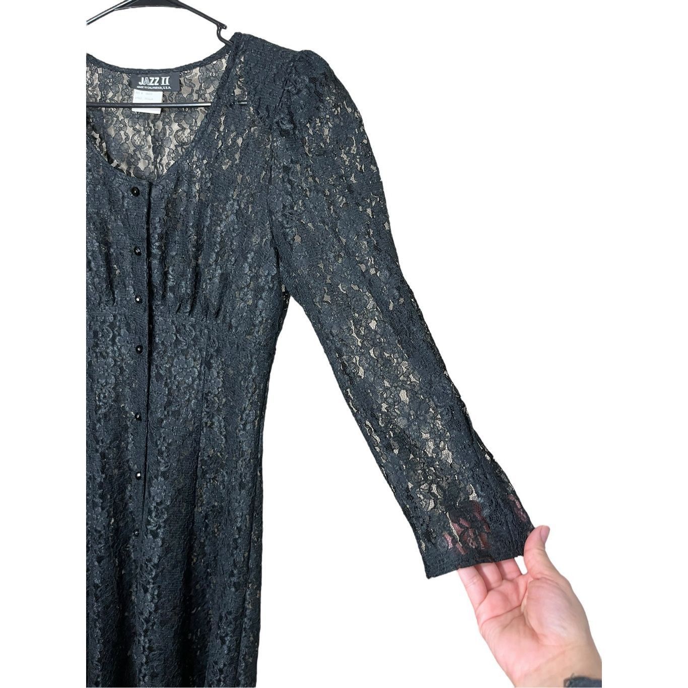 Other Vintage Jazz II Black Lace Long Sleeve Maxi Dress Sheer Size Size M / US 6-8 / IT 42-44 - 5 Thumbnail