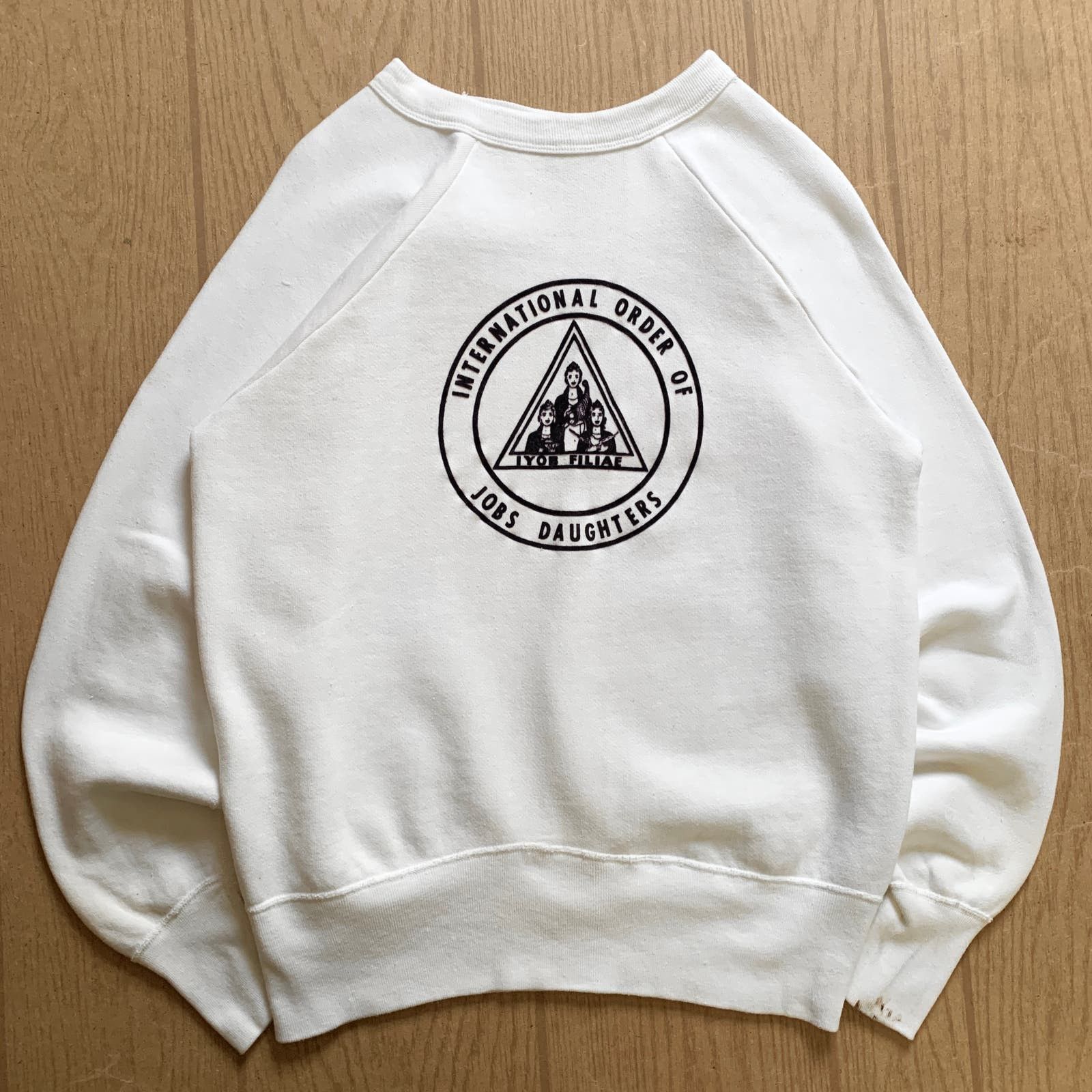 image of 1950S Hanes Wind Shield "job's Daughters" Sweatshirt in White, Men's (Size XL)