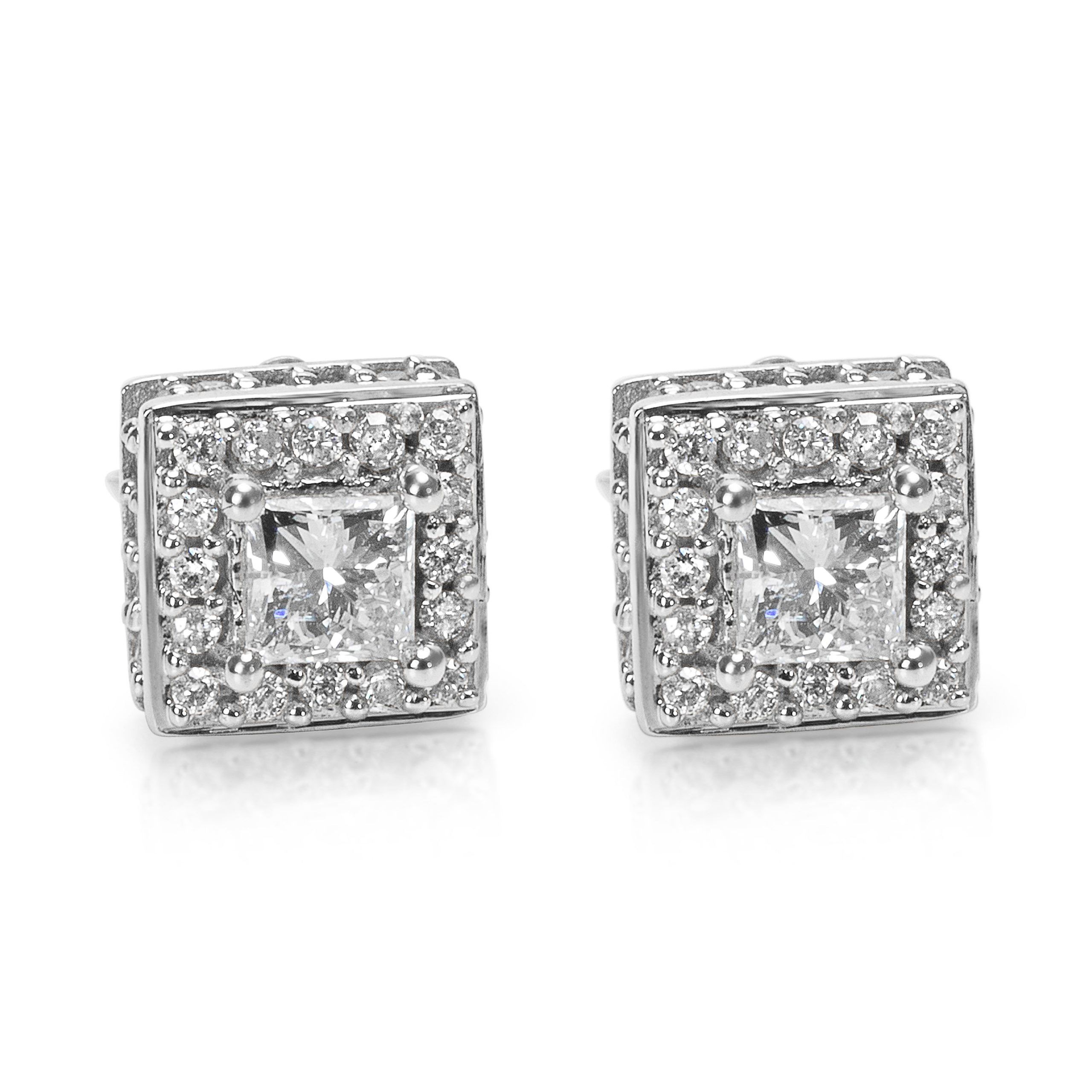 image of Princess Cut Diamond Earrings In 14K White Gold (0.86 Ctw), Women's