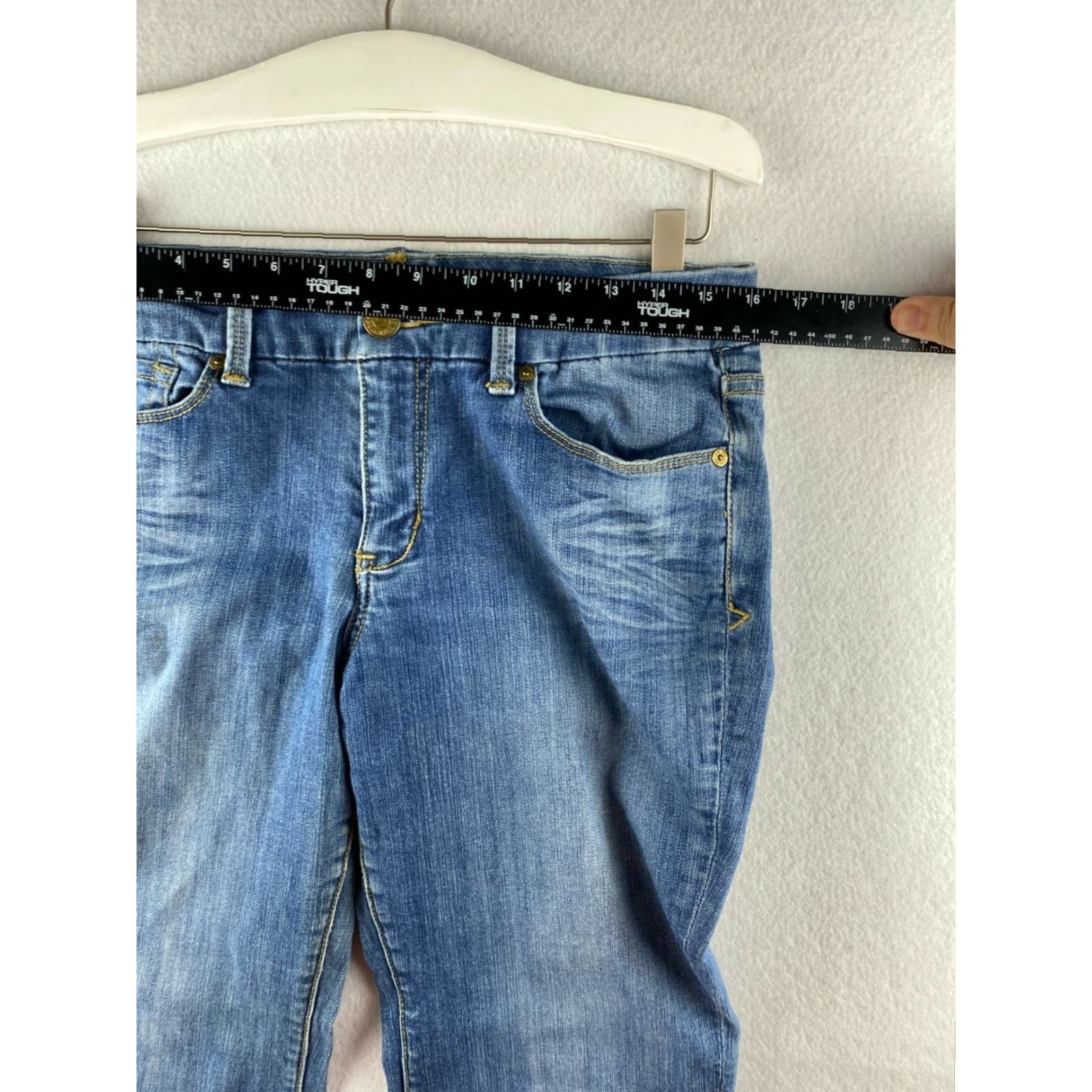 Vintage Seven7 Jeans Womens Bootcut Jeans 8 Blue Distressed Embroidered Pockets 5-Pocket Denim Cotton Spandex Regular Slim Rise Mid 31.5 Inseam Size 30" / US 8 / IT 44 - 3 Thumbnail