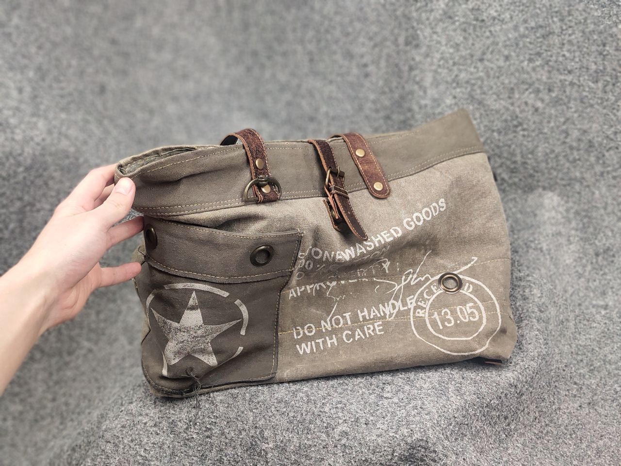 Vintage Myra India Design Vintage Leather & Canvas Tote Shoulder Bag Size ONE SIZE - 13 Thumbnail