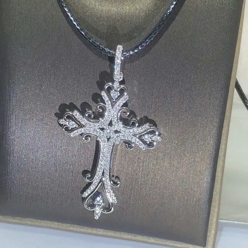 Jewelry 925 Silver Gothic Dark Style Cross Pendant Necklace Size ONE SIZE - 5 Thumbnail