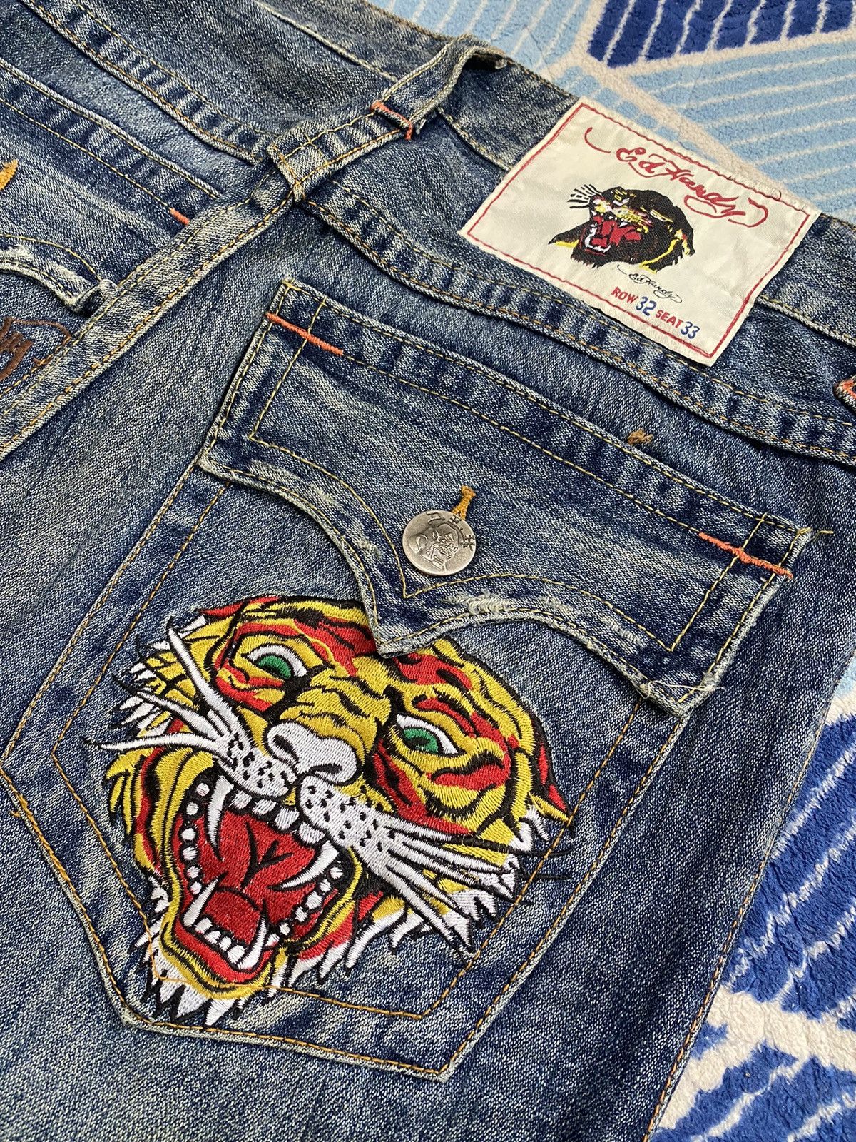 Christian Audigier × Ed Hardy × Japanese Brand Crazy Vintage 90s Edhardy Tiger Head Embroidery Jeans Size US 34 / EU 50 - 3 Thumbnail