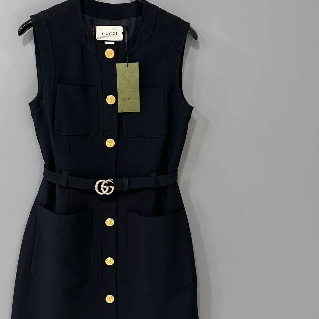 Gucci GUCCI Sleeveless Logo Dress w/ Gold Buckle Belt Size S / US 4 / IT 40 - 2 Thumbnail