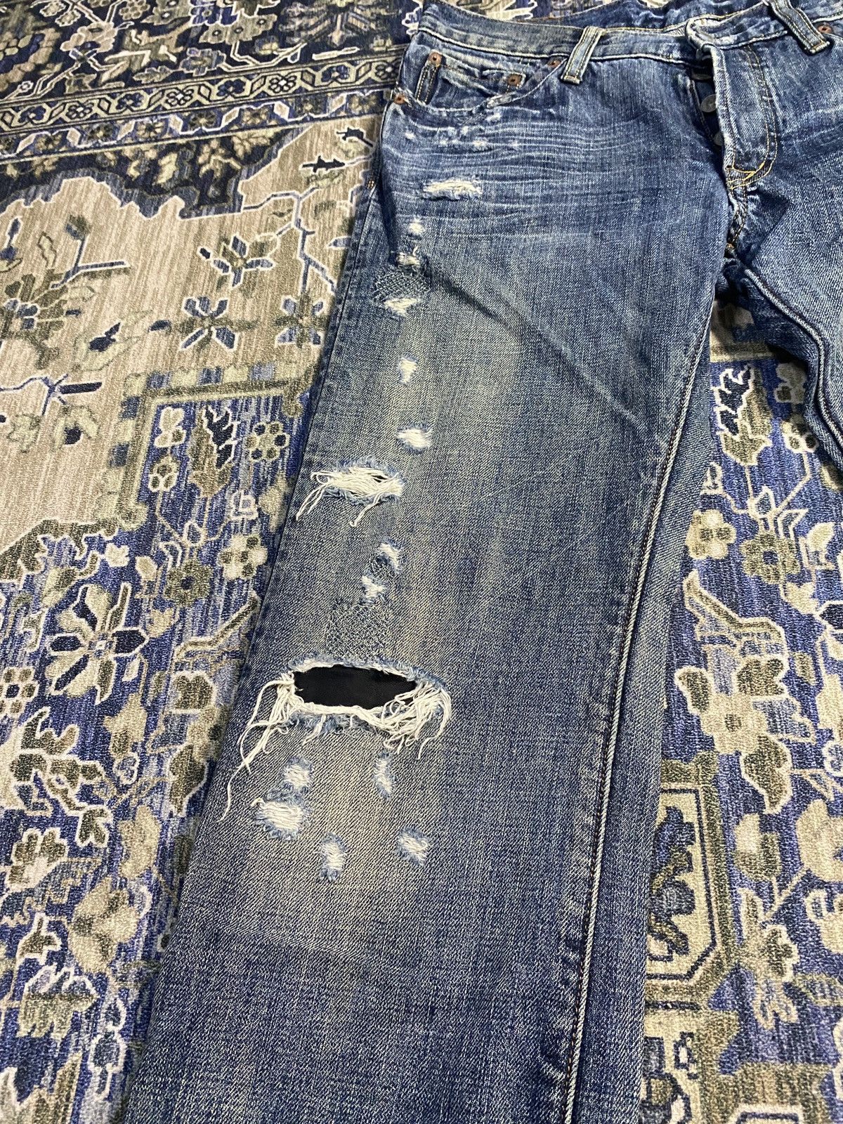 Japanese Brand Bartack Distressed Jeans Size US 32 / EU 48 - 3 Thumbnail