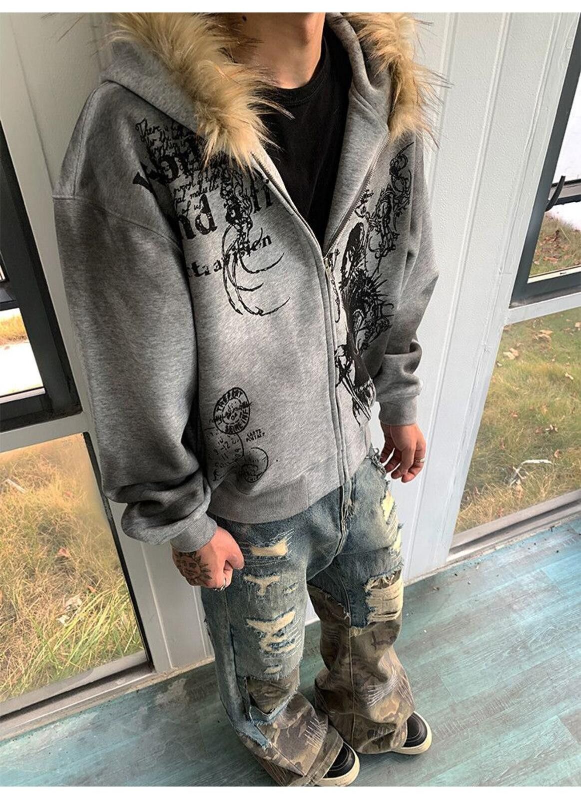 Other Wasteland Style Cardigan Zip UP Fur Hooded Jacket Size US L / EU 52-54 / 3 - 1 Thumbnail