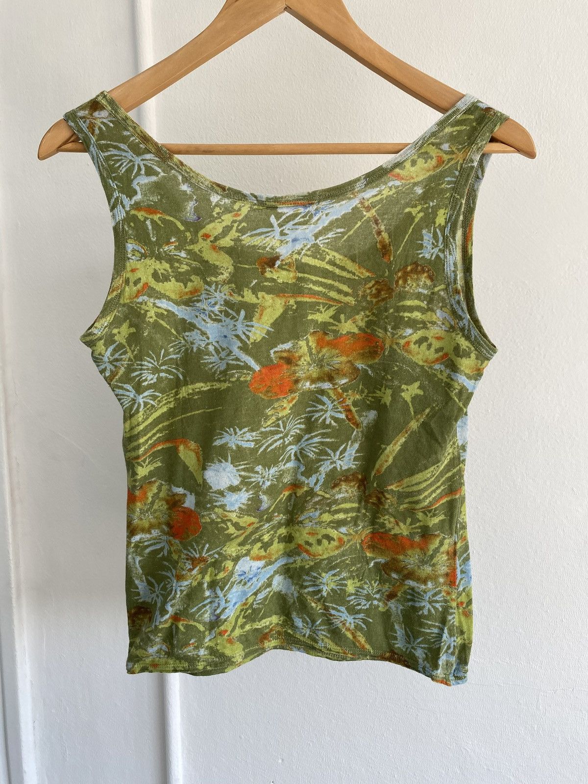 Issey Miyake × Japanese Brand × Vintage Issey Miyake 90s Summer Green Patterned Tank Top Size S / US 4 / IT 40 - 2 Thumbnail