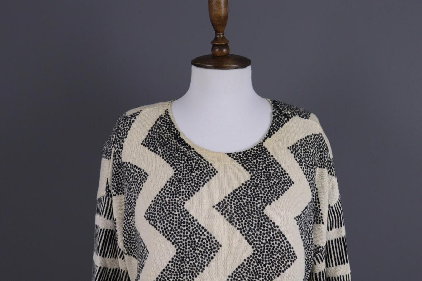 Designer Gudrun Sjoden Beige Zig Zag 3/4 Sleeve Knit Sweater Size S Size S / US 4 / IT 40 - 2 Thumbnail