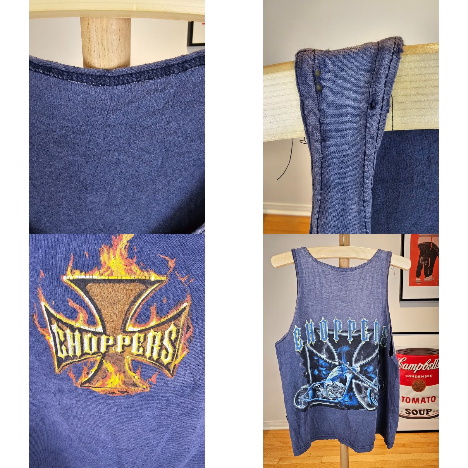 Vintage VINTAGE 90' CHOPPERS T-Shirt CAMOUFLAGE Blue M Mens Regular Cotton Pocket Distressed FADED TRASHED Gradient Size US M / EU 48-50 / 2 - 8 Thumbnail