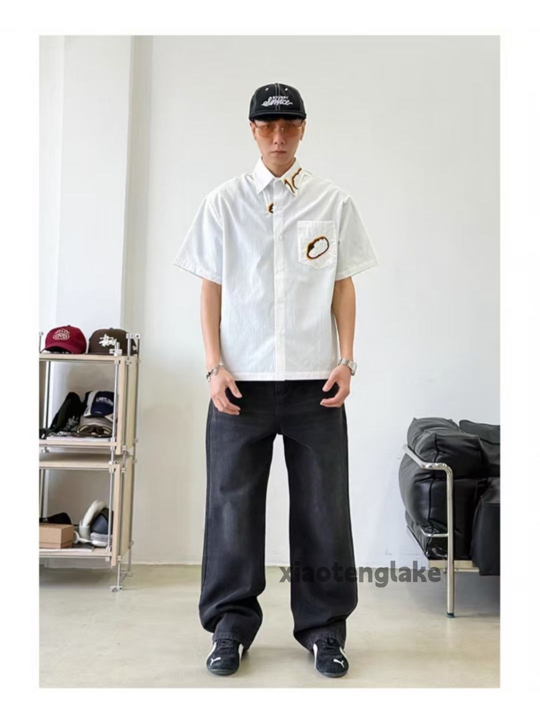 Unisex outdoor utility loose yuppies pattern graphic shirt