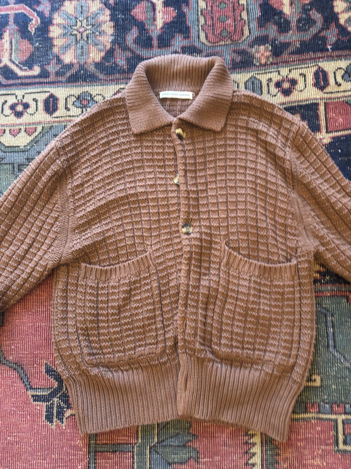 Every Other Thursday Brown Waffle Knit Cardigan Size US M / EU 48-50 / 2 - 1 Thumbnail