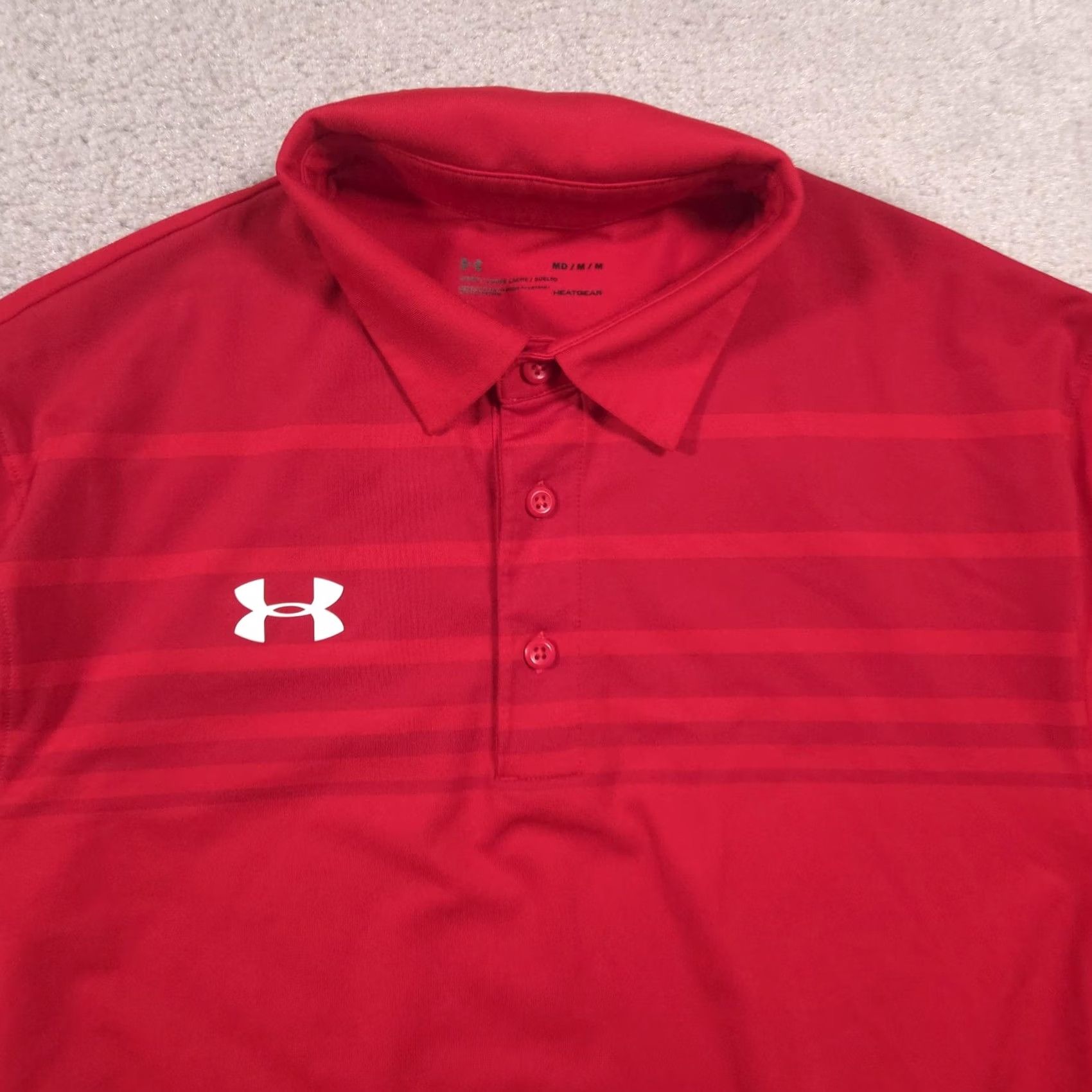 Under Armour Under Armour Polo Shirt Mens Medium Red Striped HeatGear Golf Performance Top Size US M / EU 48-50 / 2 - 3 Thumbnail
