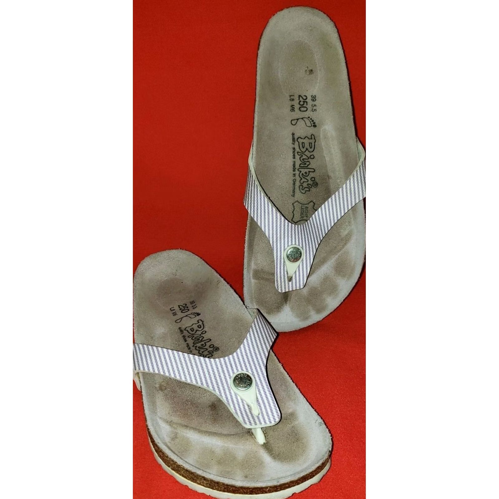 Birkenstock Birkenstock Birki's Women's Toe Post Slide Sandals 8M White Lavender Striped Slip On Casual Size US 6 / IT 36 - 2 Thumbnail