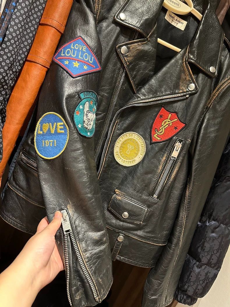 Saint Viara“羊革“未使用“LL”leather jacket Saint Laurent Leather Jacket with Patches-