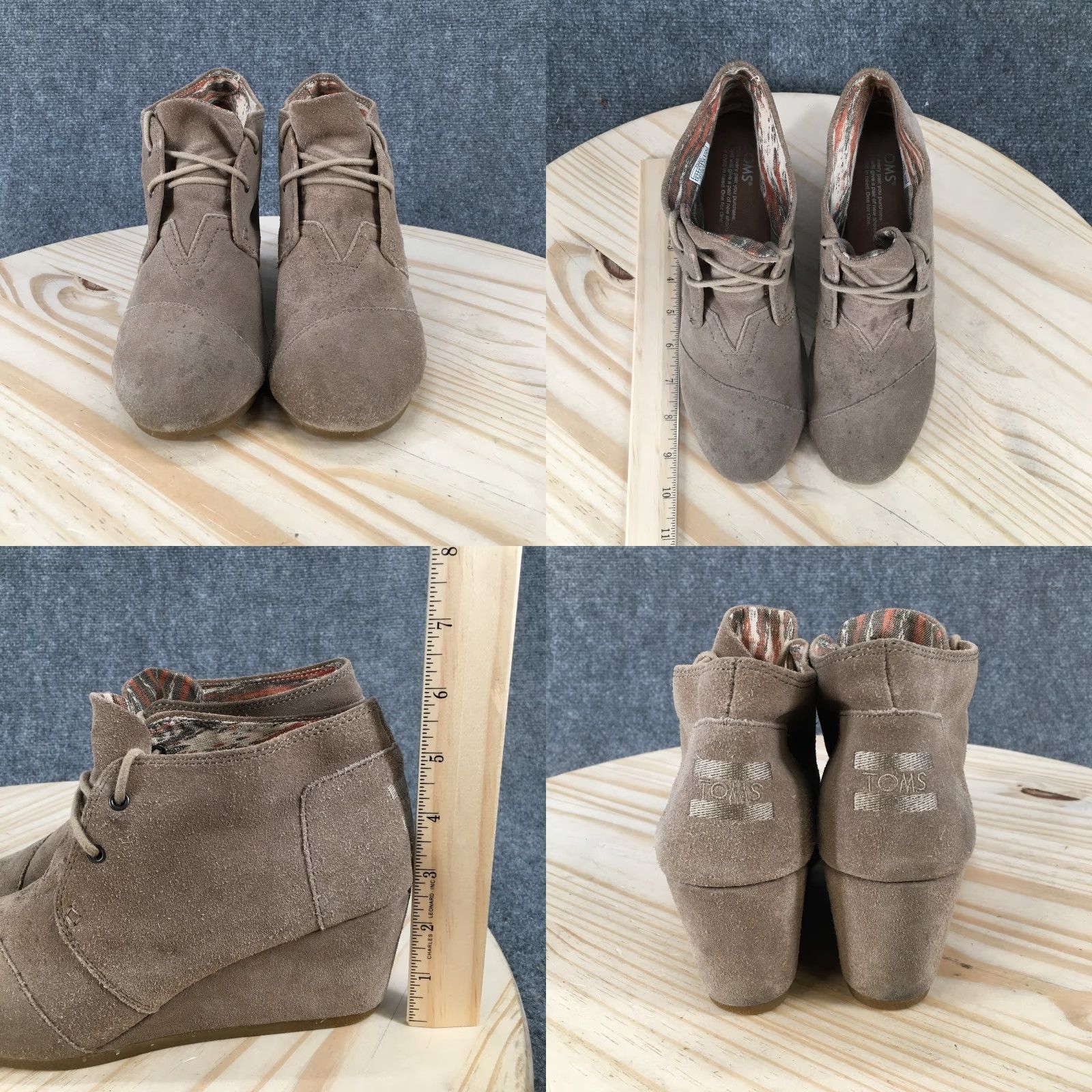 Toms TOMS Boots Womens 8.5 M Ankle Bootie Brown Leather Side Zip Wedge Heels Casual Size US 9 / IT 39 - 8 Thumbnail