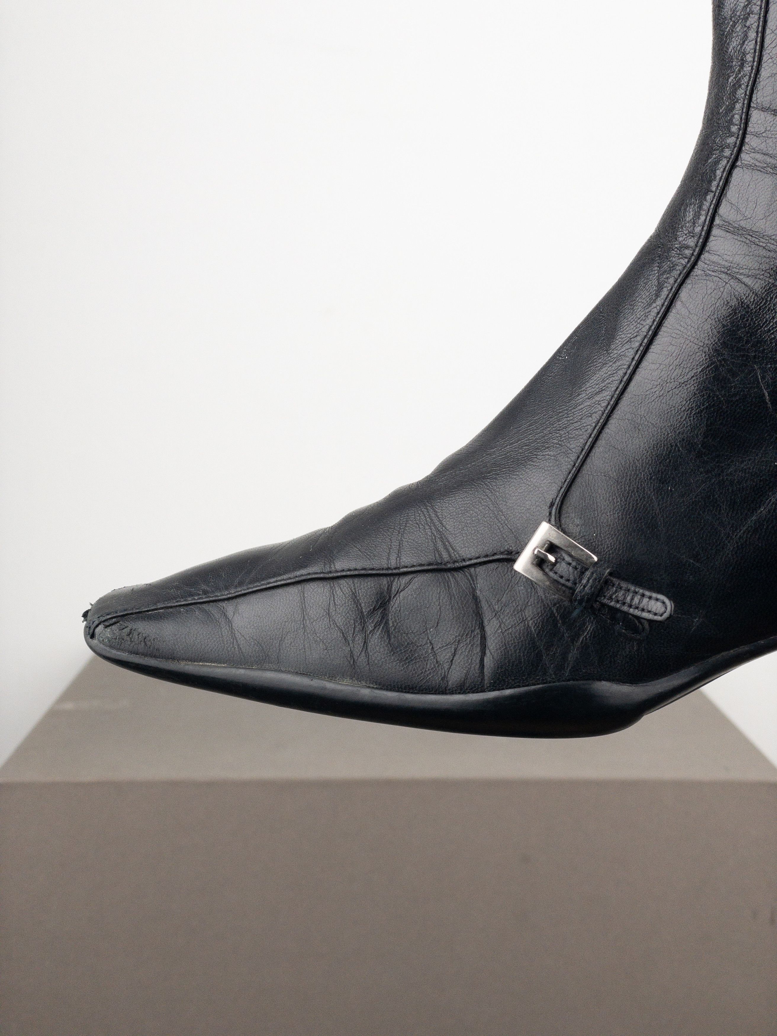 Prada 2000s Square Toe Sports Buckle Kitten Heel Ankle Boots