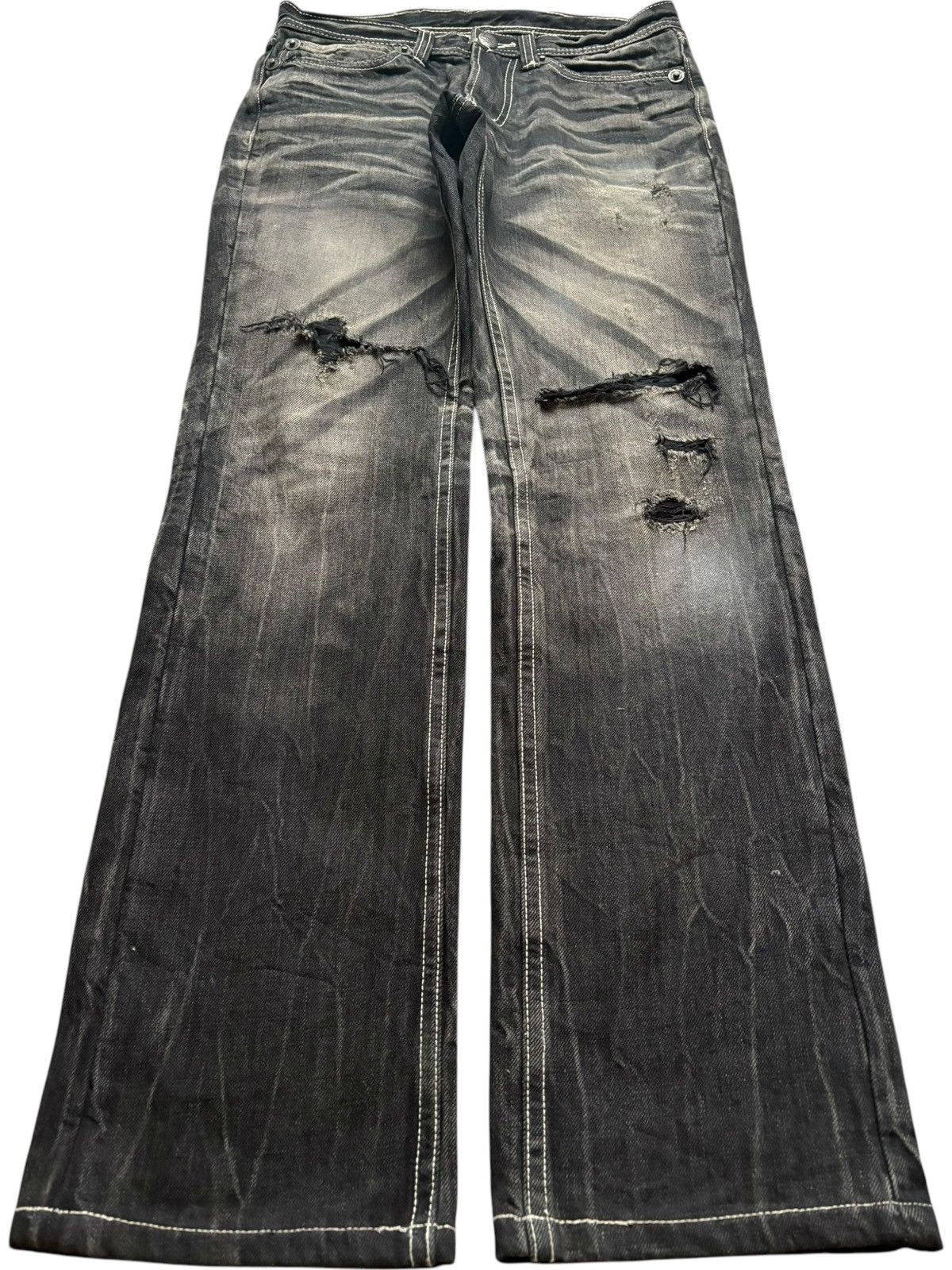 Japanese Brand × Seditionaries Vintage Japanese Brand Faded Mud Wash Skull Rip Loose Jeans Size US 31 - 1 Thumbnail