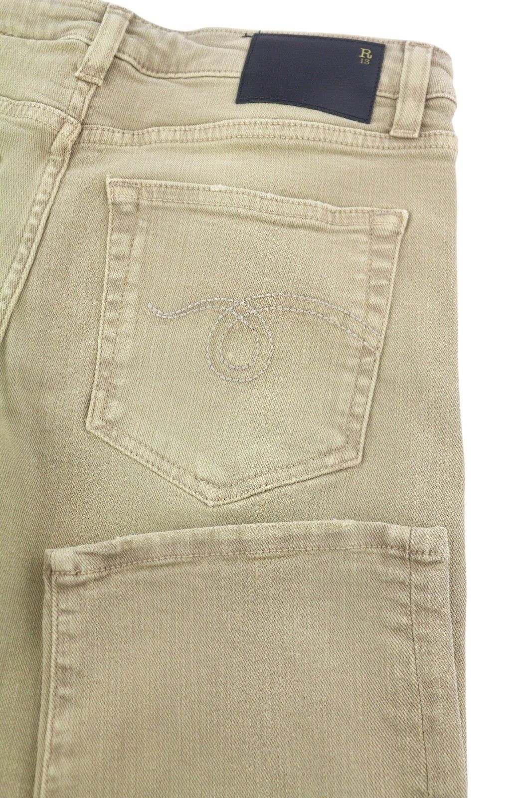 R13 BOY STRAIGHT 26 Khaki Stretchy Washed Ankle Logo 86295 Size 26" / US 2 / IT 38 - 6 Thumbnail