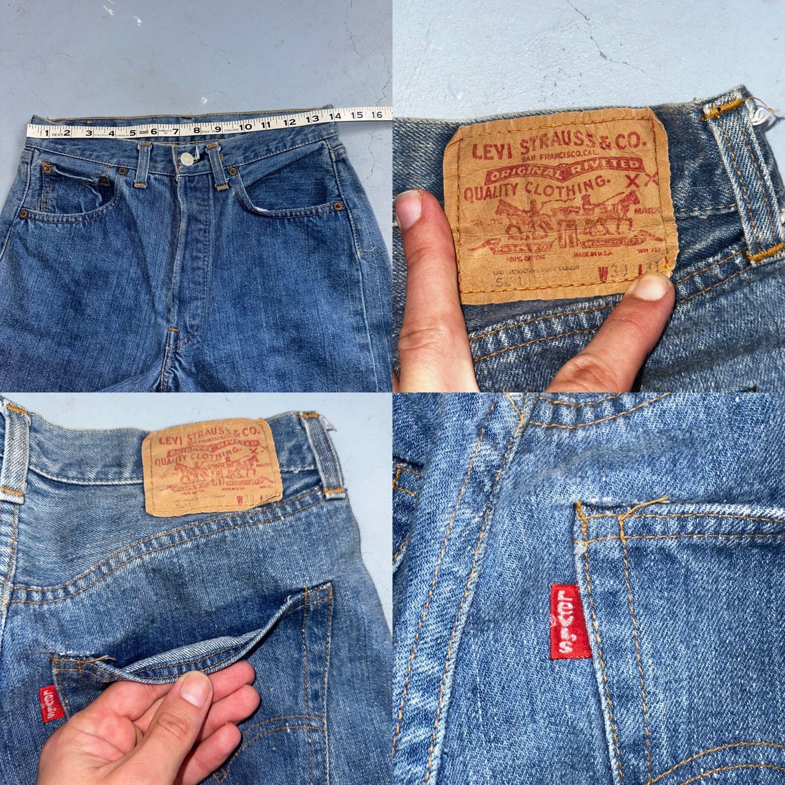 Levi's VINTAGE Levis 501 70s SS Redline Selvedge USA XX Jeans Med Wash 30x31 Acting 28x27 Size US 30 / EU 46 - 9 Thumbnail