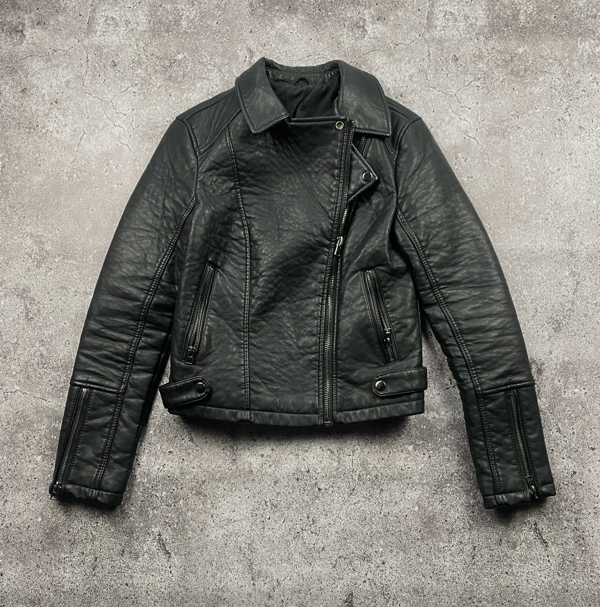 RARE❗️Asymmetrical zip leather jacket Rick Owens style black