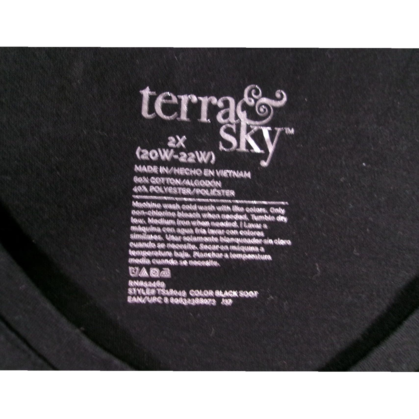 Vintage Terra & Sky T-Shirt Womens 2X Black V-Neck Short Sleeve Cotton Blend Polyester Relaxed Basic Casual Everyday Crew? Size XXL / US 16-18 / IT 52-54 - 6 Thumbnail