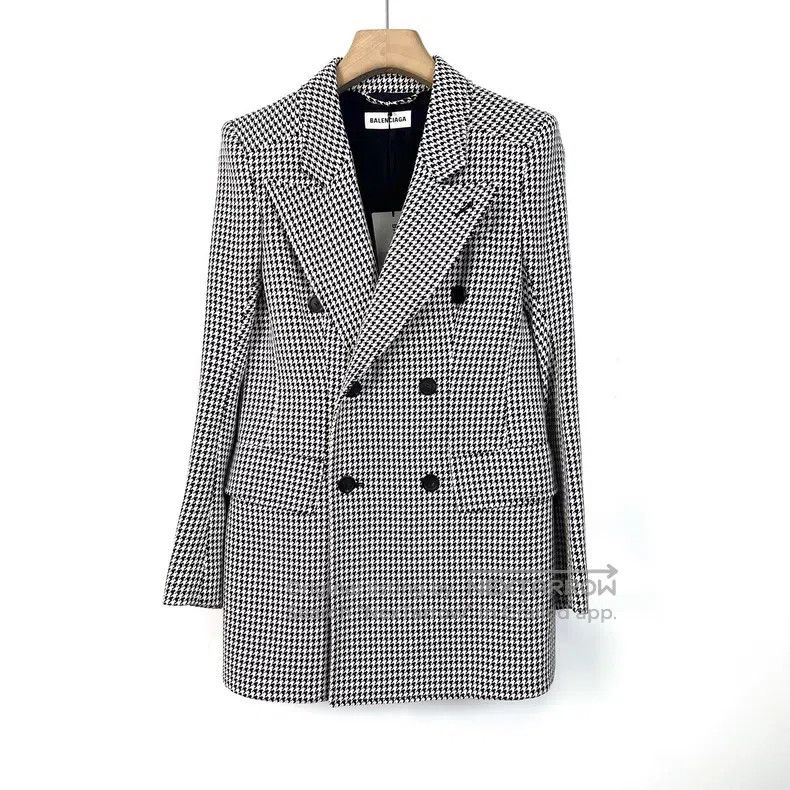 Balenciaga Balenciaga Black and White Wool Houndstooth Hourglass Blaz Size XS / US 0-2 / IT 36-38 - 1 Thumbnail
