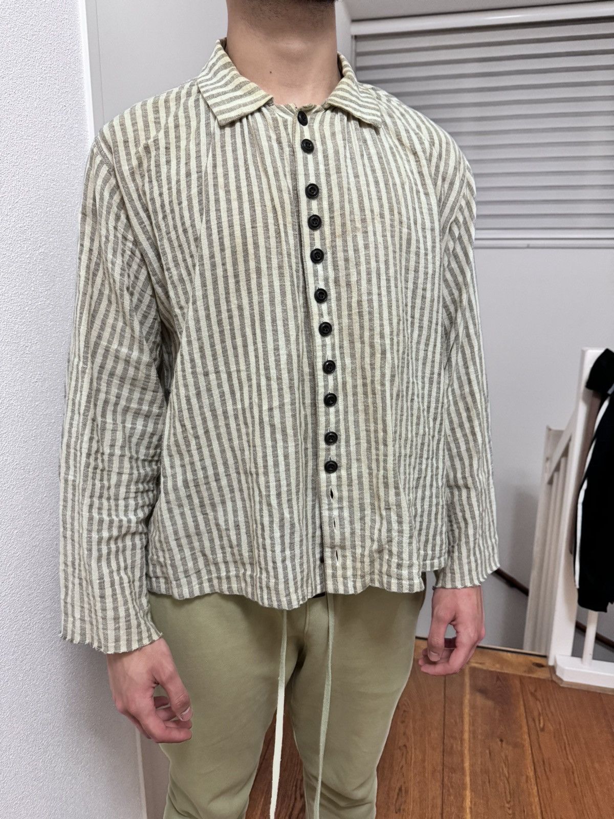 image of John Alexander Skelton Striped Cotton Thespian Shirt in Grey, Men's (Size Large)