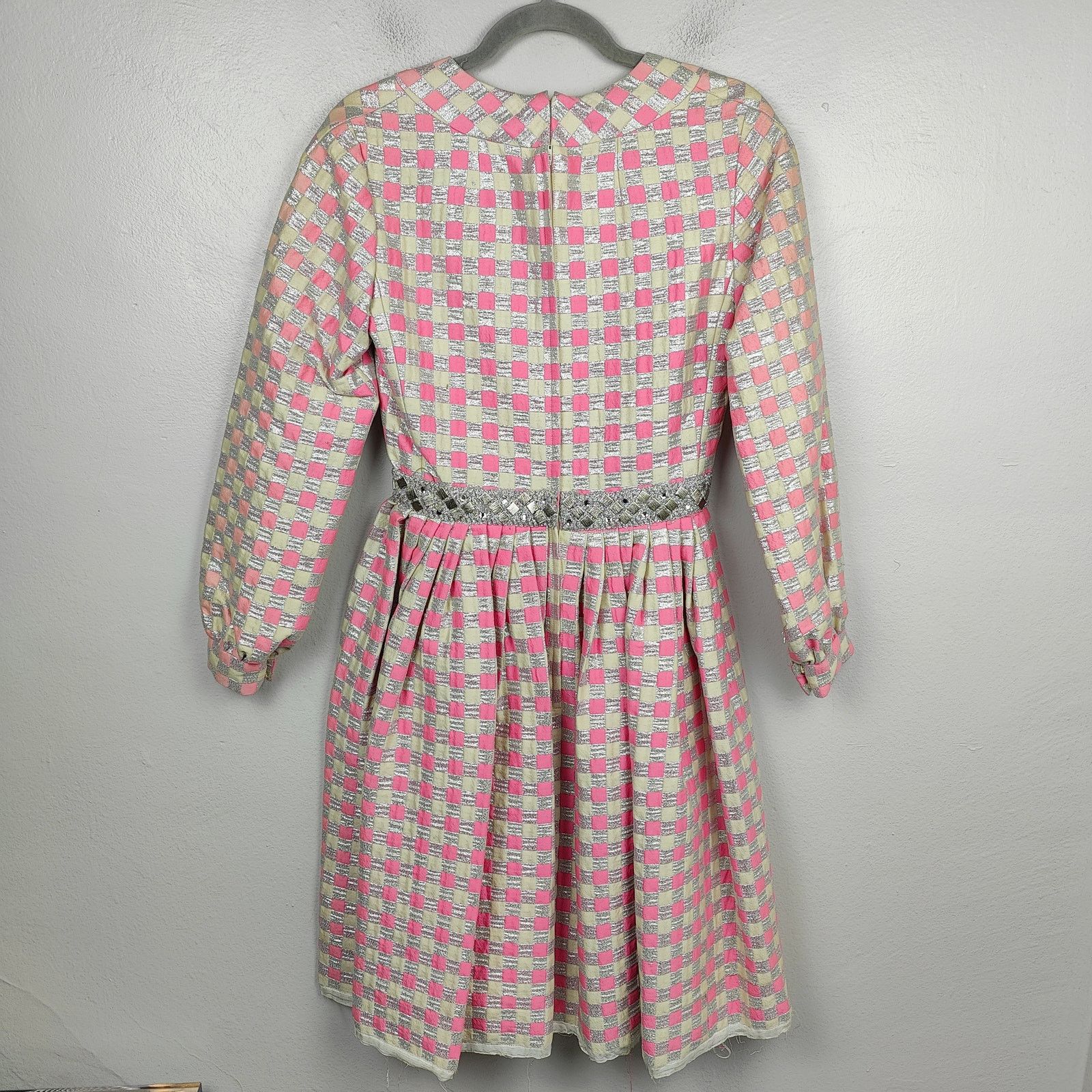 Other Vintage 60s Kiki Hart Dress Womens 8 Pink Silver Check Size M / US 6-8 / IT 42-44 - 7 Thumbnail