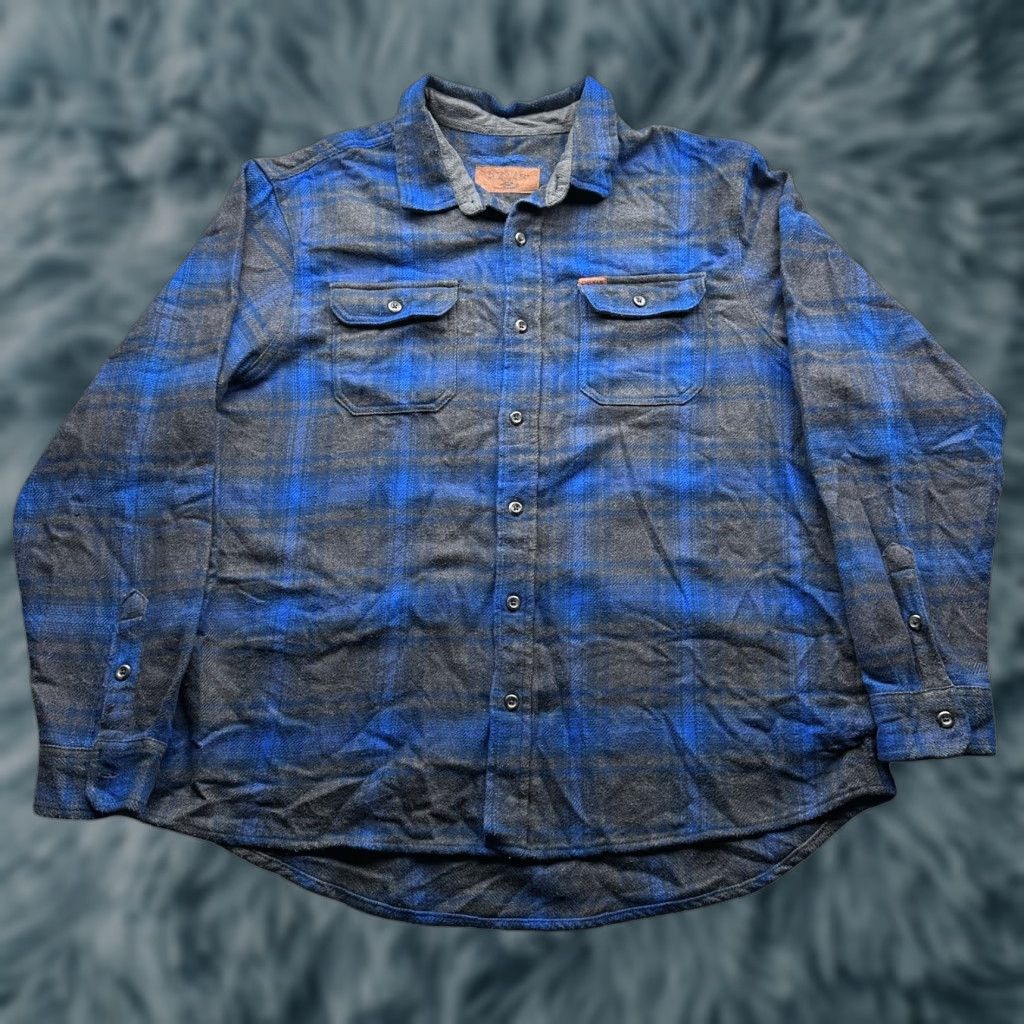 Orvis Orvis Big Bear Heavyweight Flannel Shirt Mens 2XL Blue Plaid Long Sleeve Gray Shirt Size US XXL / EU 58 / 5 - 1 Thumbnail