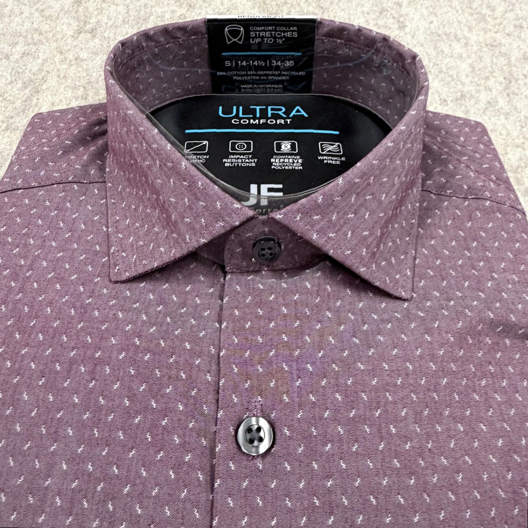 Vintage J Ferrar Shirt Mens Small Burgundy Stretch Print Regular Fit Ultra Comfort Shirt Size US S / EU 44-46 / 1 - 4 Thumbnail