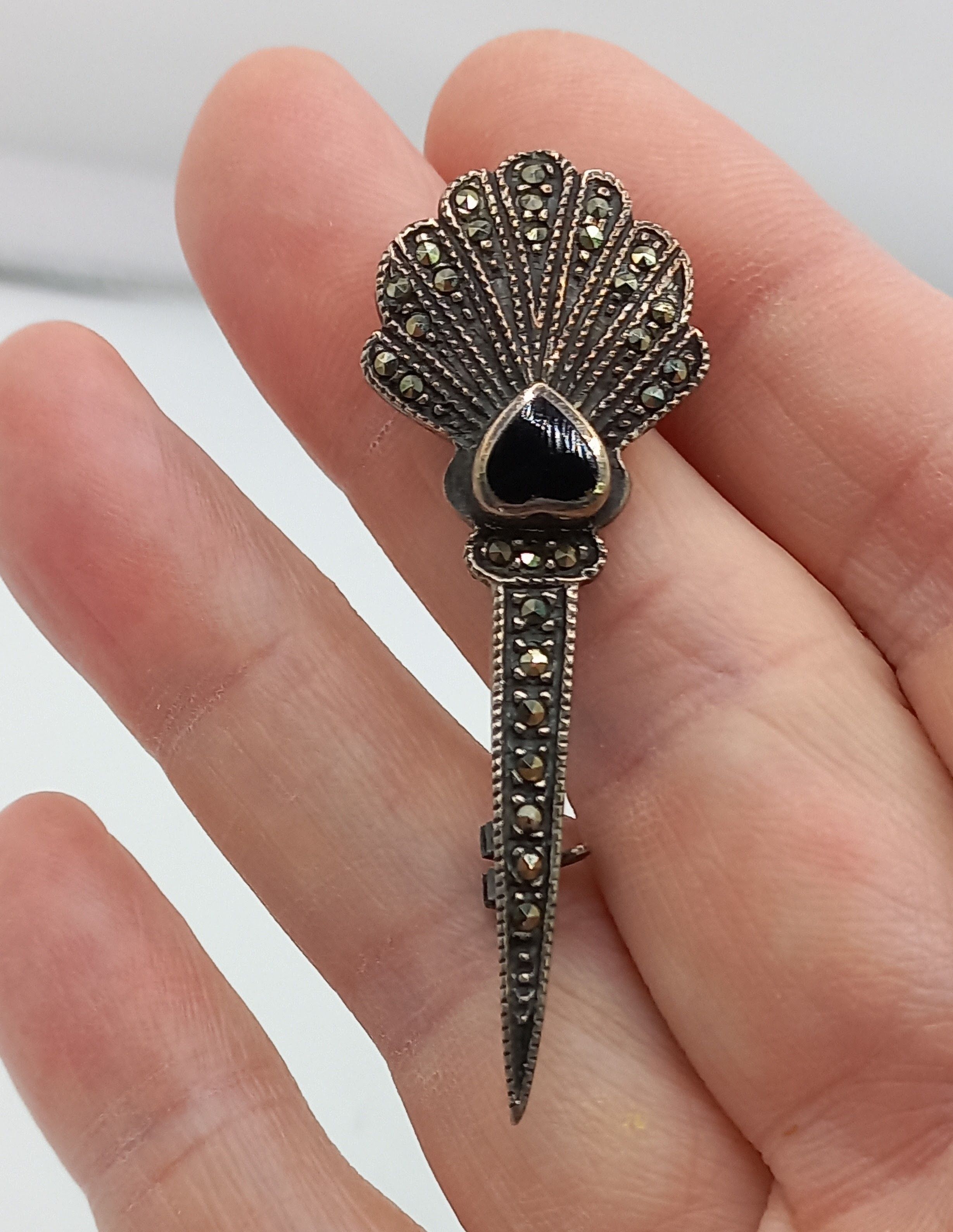 Sterling Silver Art Deco style Sterling Marcasite Brooch Size ONE SIZE - 2 Thumbnail