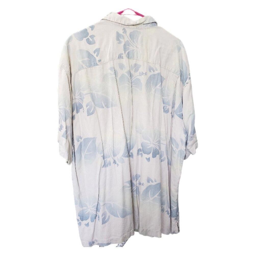 Tommy Bahama CT1542 Tommy Bahama Silk Cream & Blue Tropical Shirt XXL Size US XXL / EU 58 / 5 - 2 Thumbnail