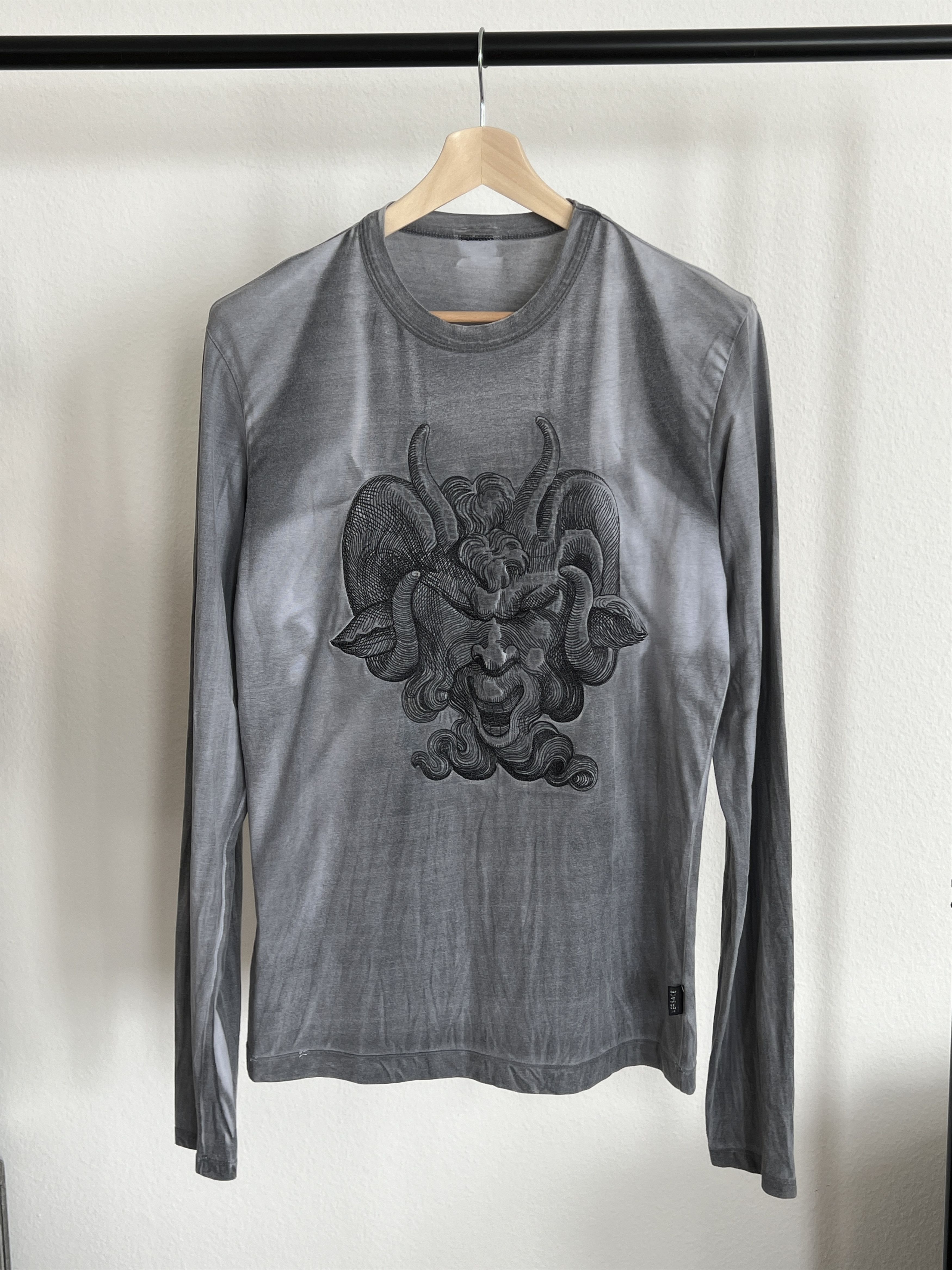 image of Versace x Versace Jeans Couture Devil Long Sleeve in Grey, Men's (Size Medium)