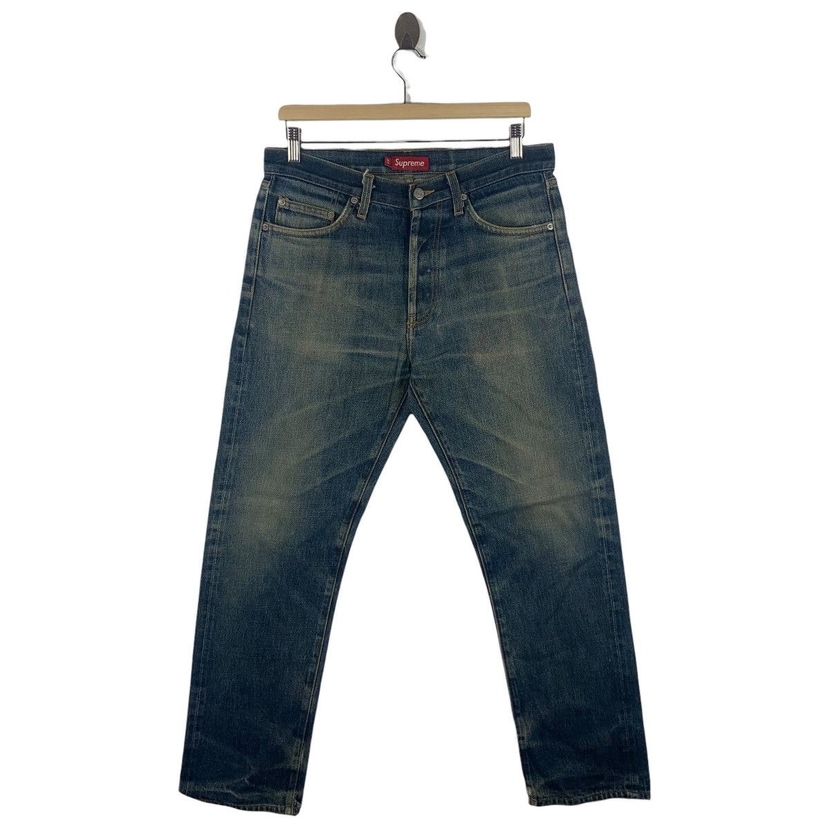 Supreme FW22 Supreme 2-Tone Paneled Denim Jeans “Red” 36