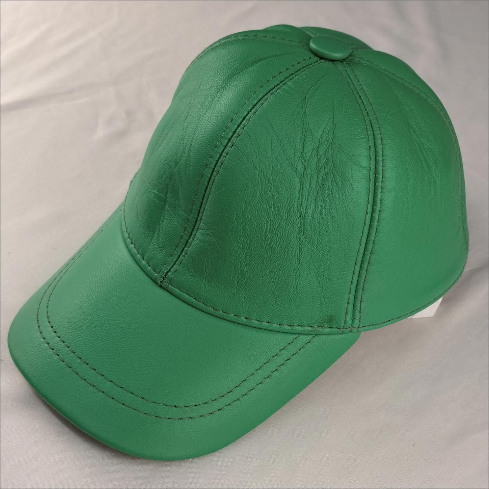 Other NEW Green Matt Leather Baseball Cap - Premium Hat 085 Size ONE SIZE - 3 Thumbnail
