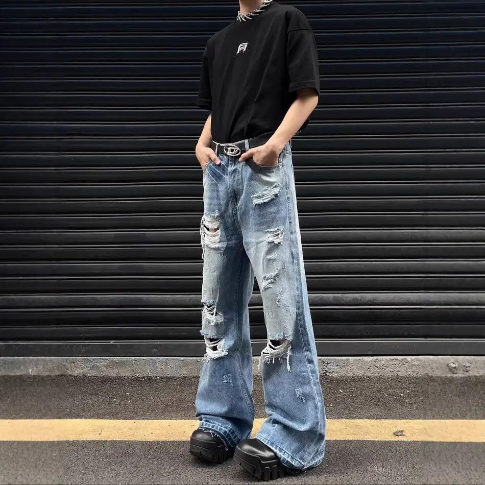 Japanese Brand Retro loose high street ripped slightly flared jeans Size US 32 / EU 48 - 3 Thumbnail