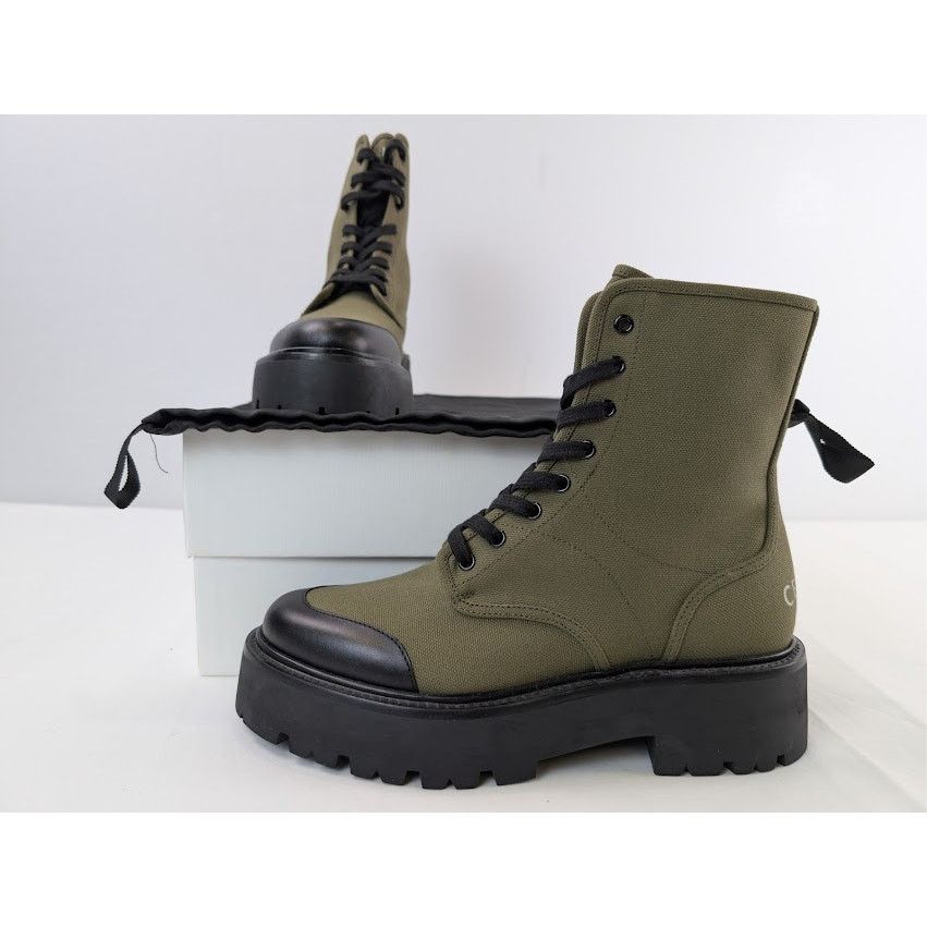 Celine o1rshd1 Canvas Bulky Shiny Lace-Up Boots Olive Green / Black Size US 9 / EU 42 - 20 Thumbnail