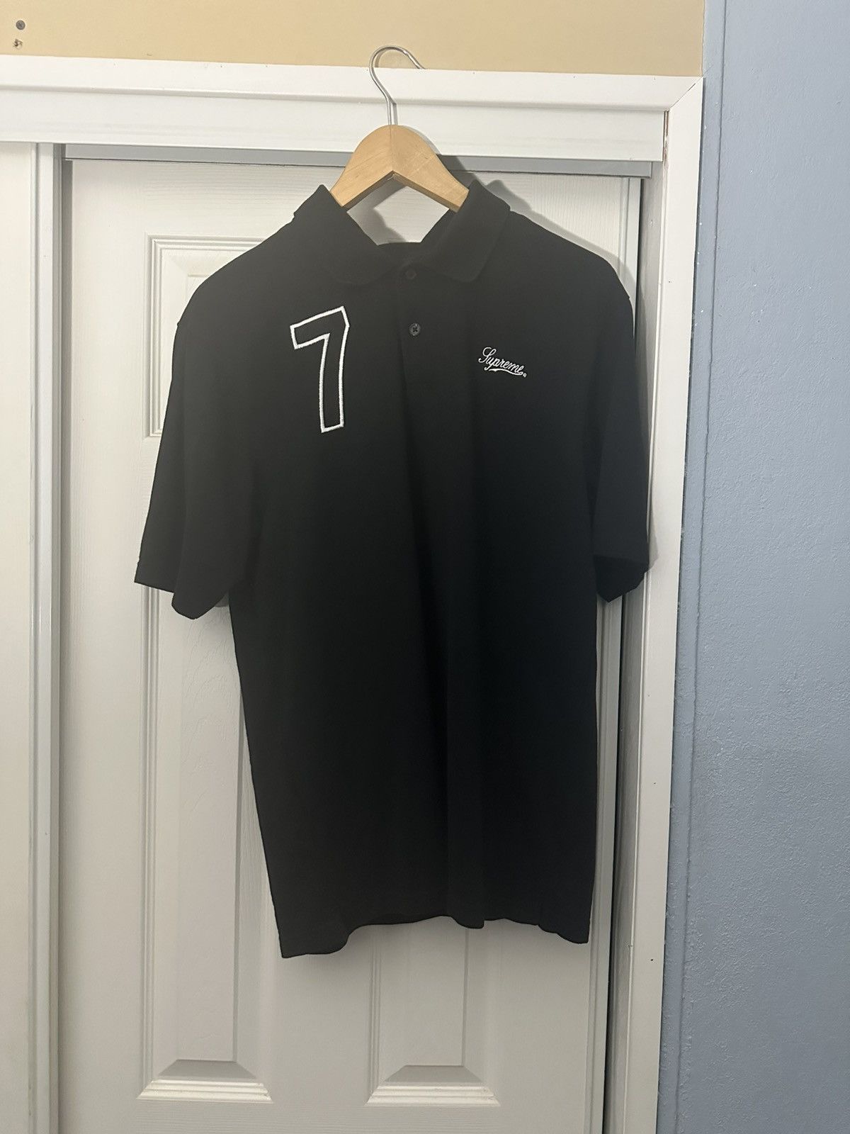Supreme Supreme Cursive Polo black small | Grailed