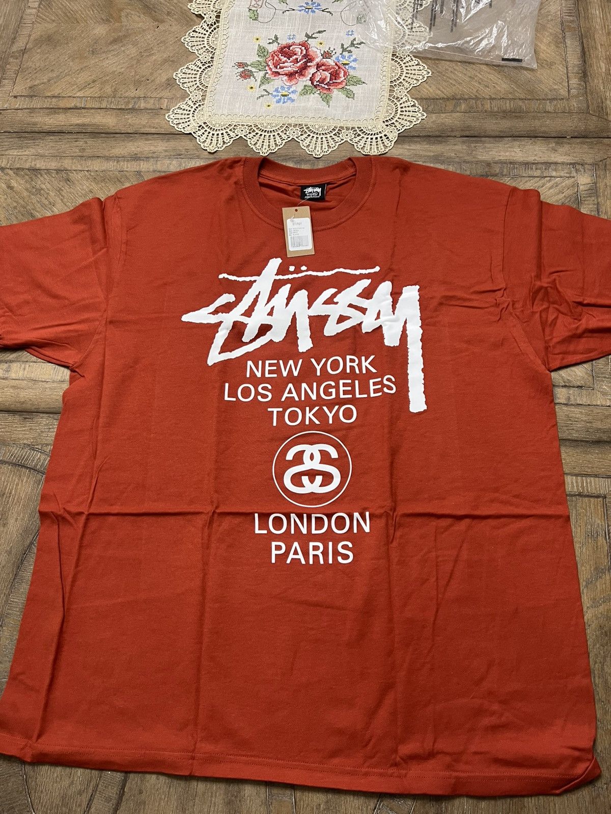 Stussy World Tour T Shirt Red | Grailed