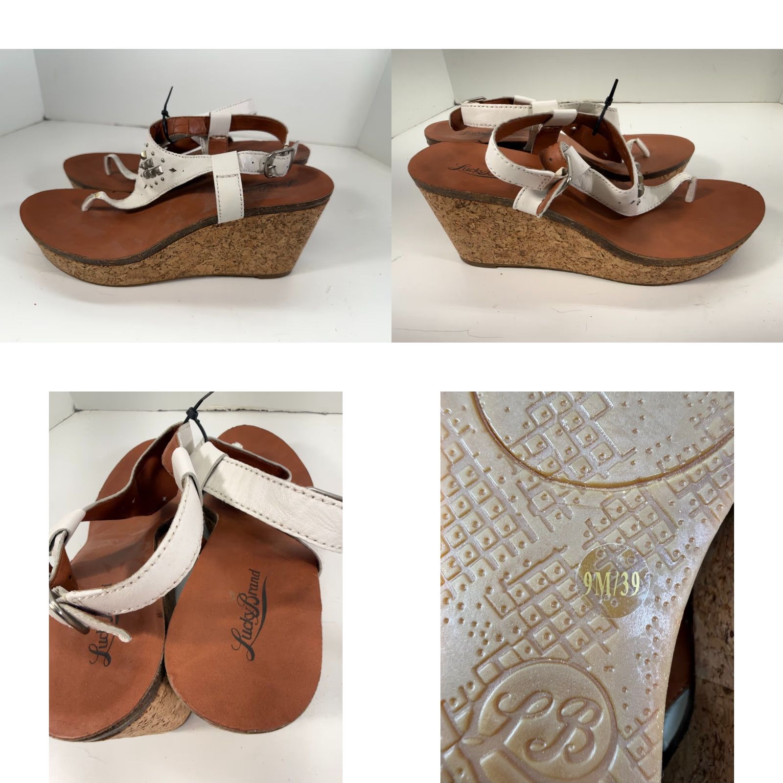 Lucky Brand Lucky Brand Thong Wedge Sandals Womens 9M Brown White Studded Cork Platform Boho Size US 7 / IT 37 - 8 Thumbnail